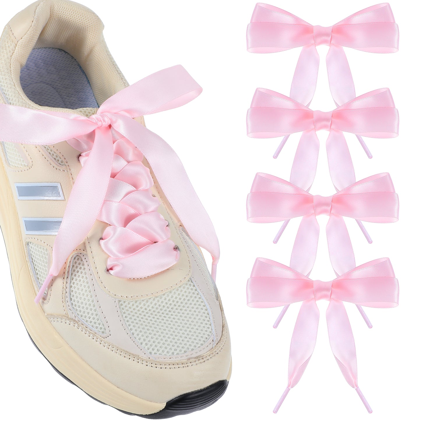 Tyqour 4Pairs Pink Ribbon Shoe Laces 47" Flat Shoelaces 2cm Wide Shoe Strings Satin Shoe Laces for Sneakers Skate Shoes Boots Sport Shoes Athletic Running Shoes