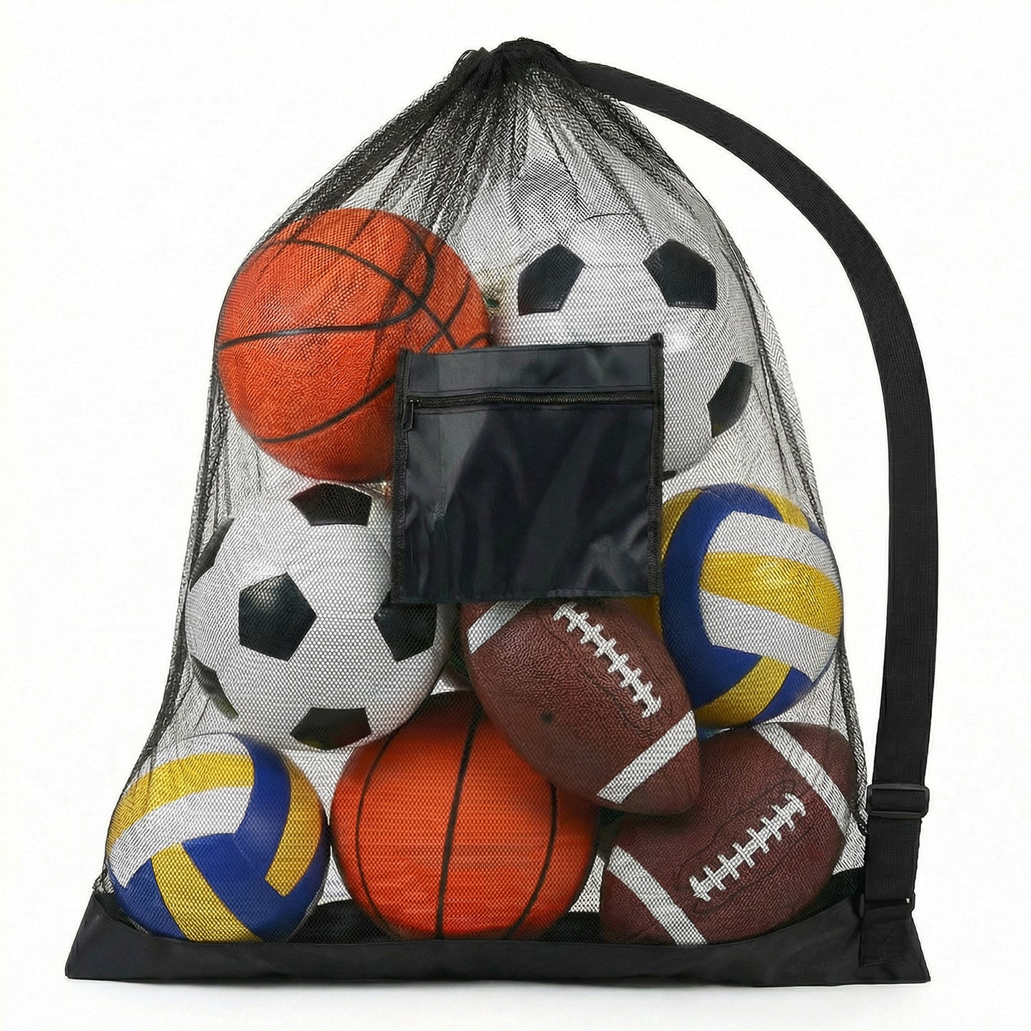 Bremorou Extra Large Mesh Ball Bag - Heavy Duty Drawstring Backpack for Sports Equipment, 39.3" x 29.5" Sport Balls Storage Bag with Pocket, Adjustable Shoulder Strap, Ideal for Gym, Beach, Travel