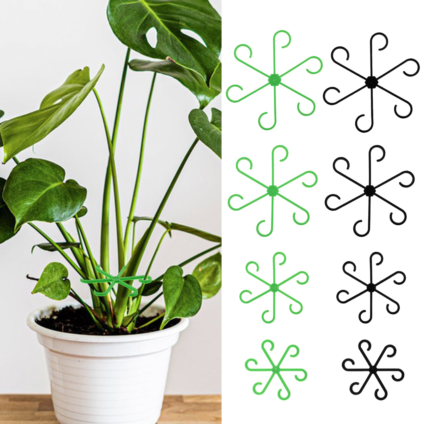 Tyqour 8pcs Plant Stem Support Climbing Houseplant Support Stakes for Indoor Plants Reusable Plastic Climbing Plant Support Plant Trellis Indoor Ideal Plant Support for Thriving Growth(Green+Black)