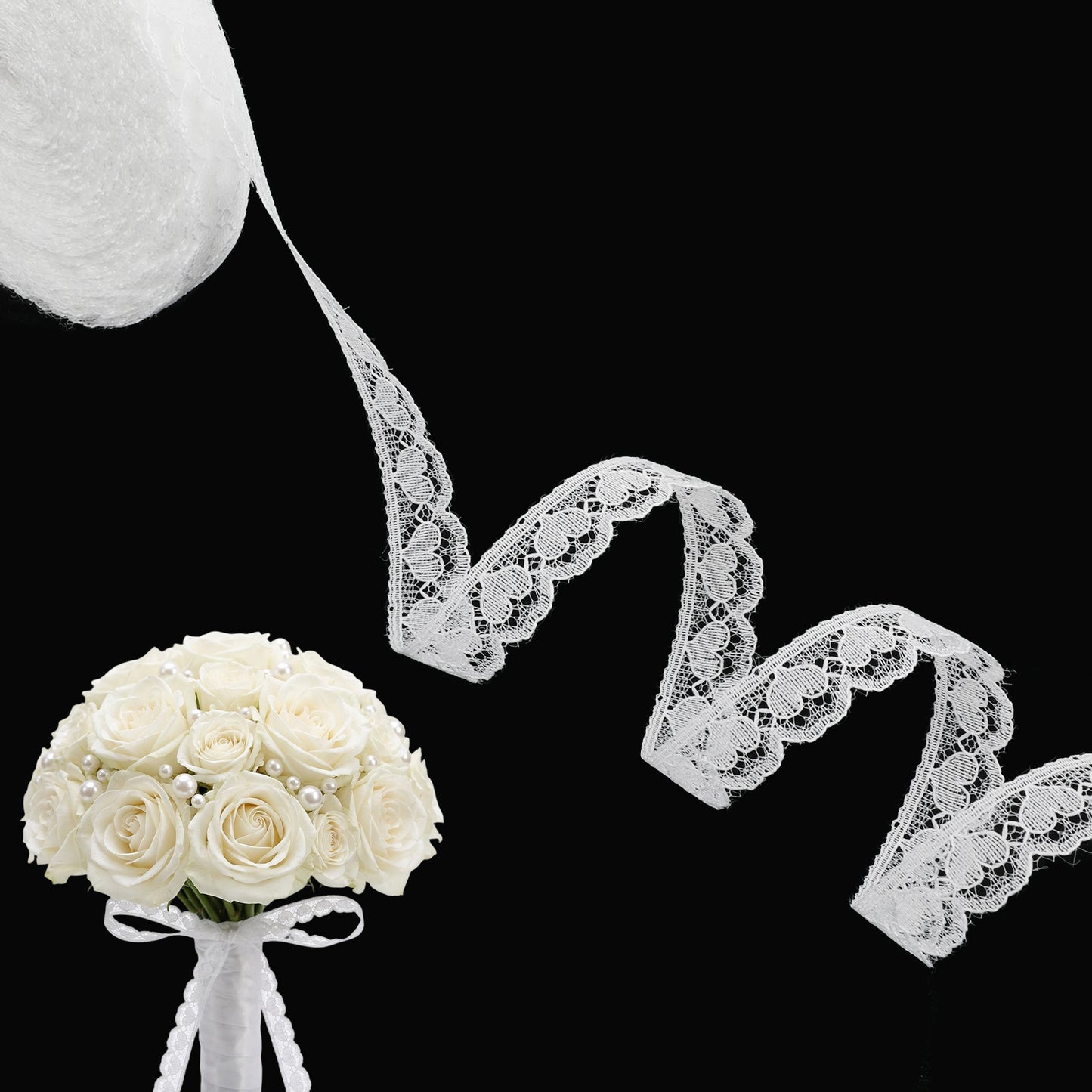 Tyqour 20 Yards White Lace Ribbon for Gift Wrapping, 5/8 Inch Lace Trim Sewing Crafts Ribbon White Heart Ribbons for Flower Bouquet, Christmas, Party Decorations, Wedding Dress Decoration