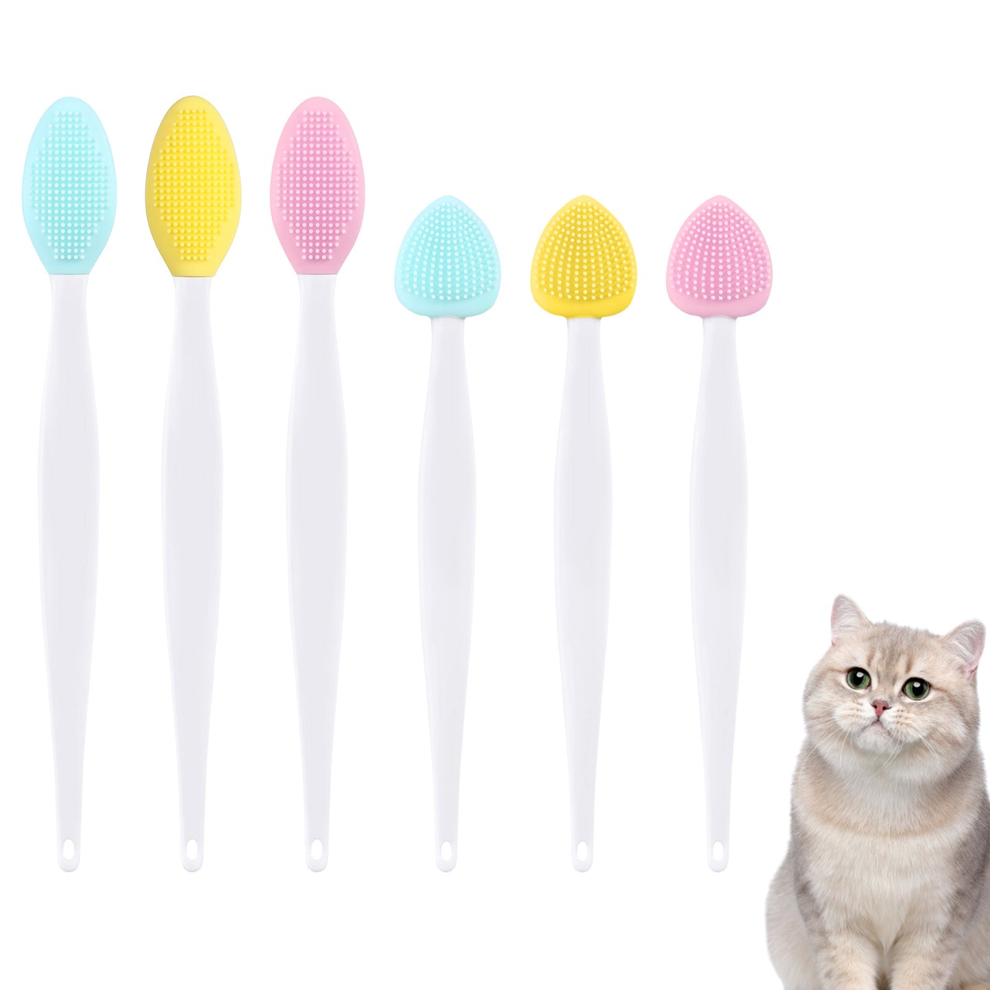 6 Pcs Dual-Sided Silicone Cat Brush Black Seed Exfoliating Brush Silicone Double-Sided Grooming Brushes Grooming Essentials for Chin Acne Treatment Cleaning Blackhead Exfoliation Yellow, Pink, Green
