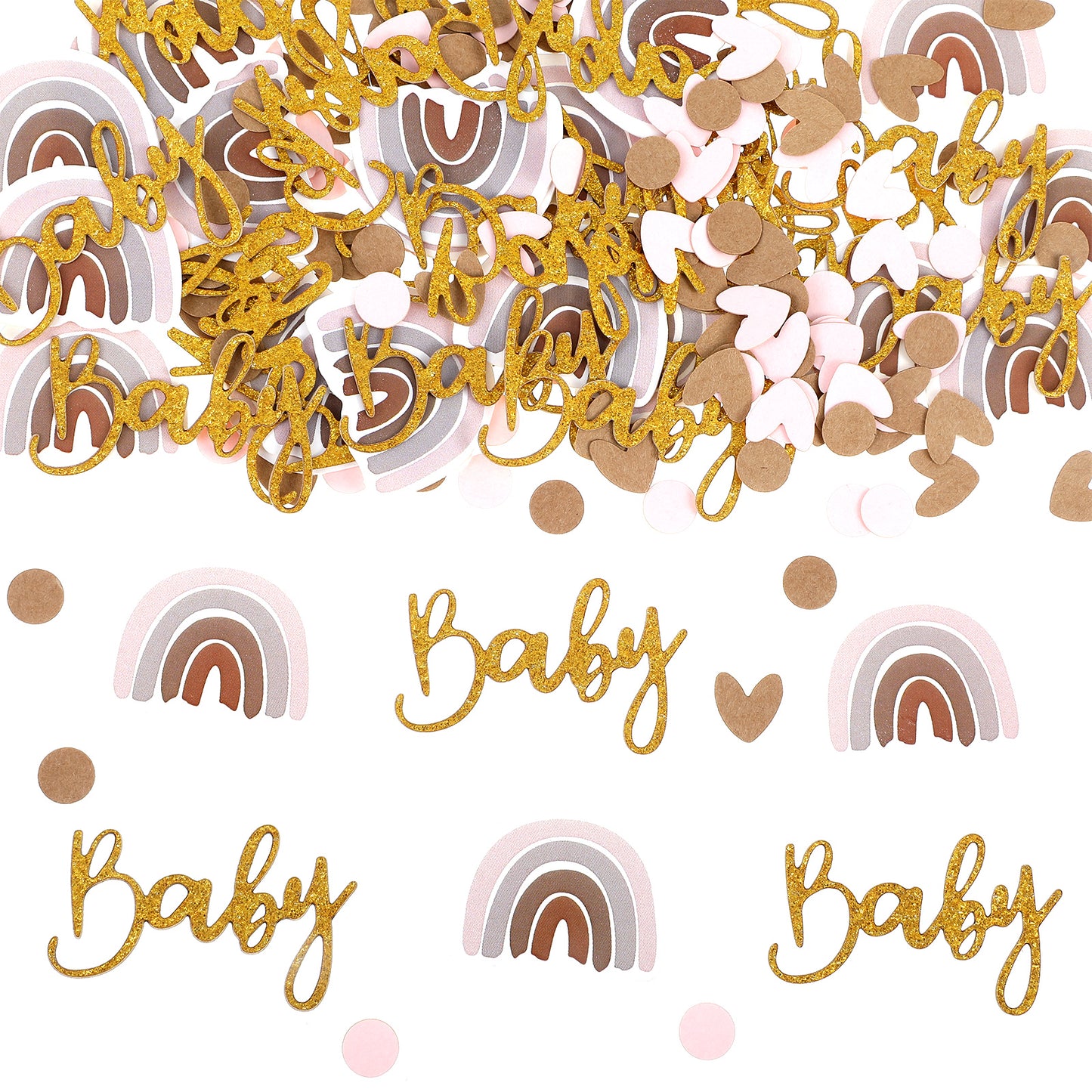 Tyqour 100Pcs Baby Shower Confetti, Gender Reveal Confetti With 4 Patterns - Baby and Boho Rainbow Scatter, Baby Shower Table Decorations for Baby Shower Party Christening Decoration