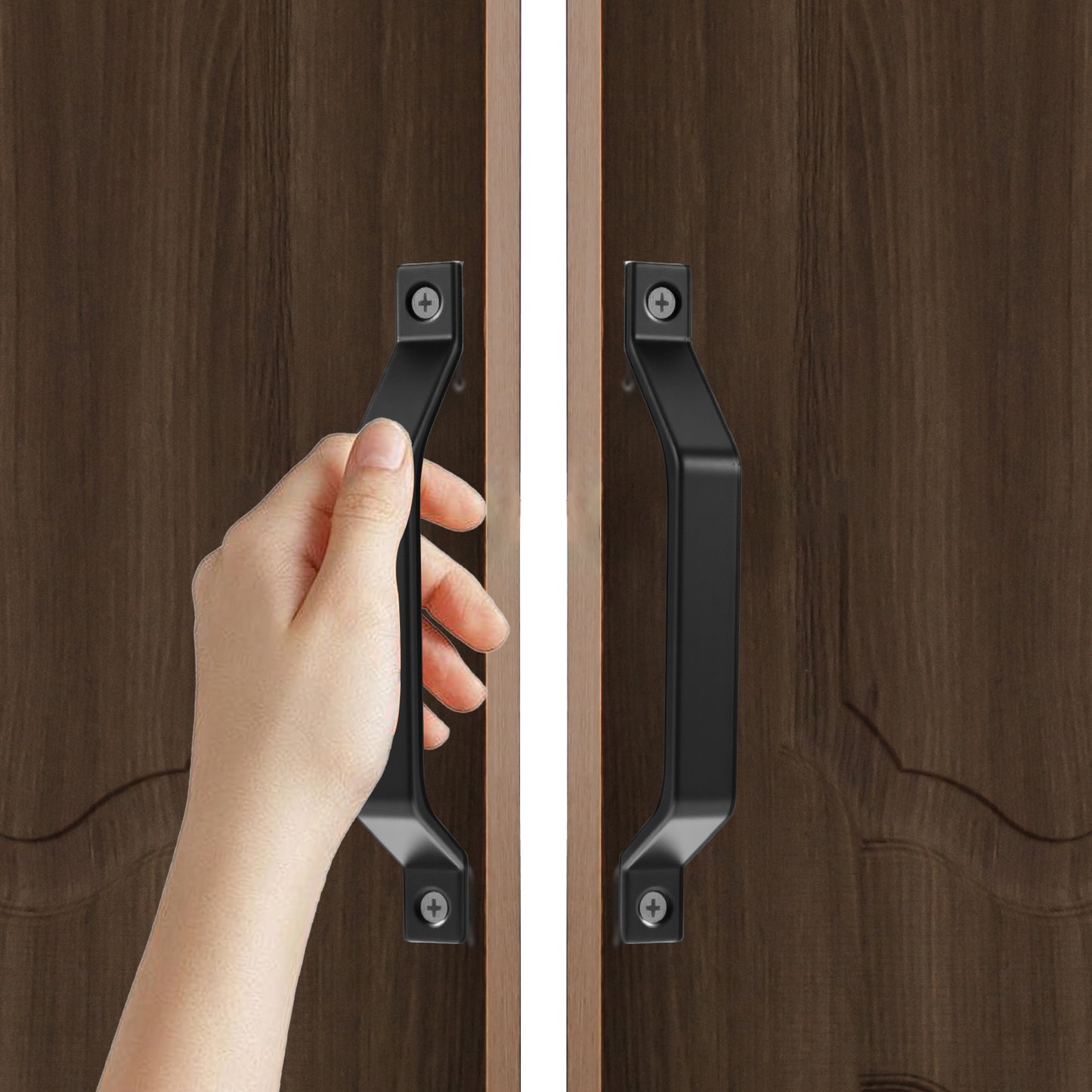 2 Pcs Barn Door Handles Matte Black 6.1 Inch Sliding Garage Door Pull Handles Heavy Duty Rustic Metal Pulls for Sliding Garages Shed Gate Closet Drawer Cabinets Bathrooms Indoor Outdoor Rbon Steel