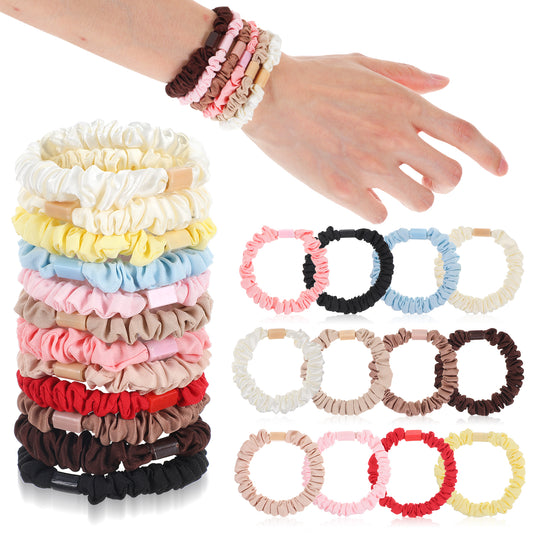 12 Pcs Satin Hair Ties for Women and Girls - Colorful Thin Soft Hair Scrunchie Bulk Elastic Bracelets Ponytail Holders Hair Accessories Galentine's Day Gifts