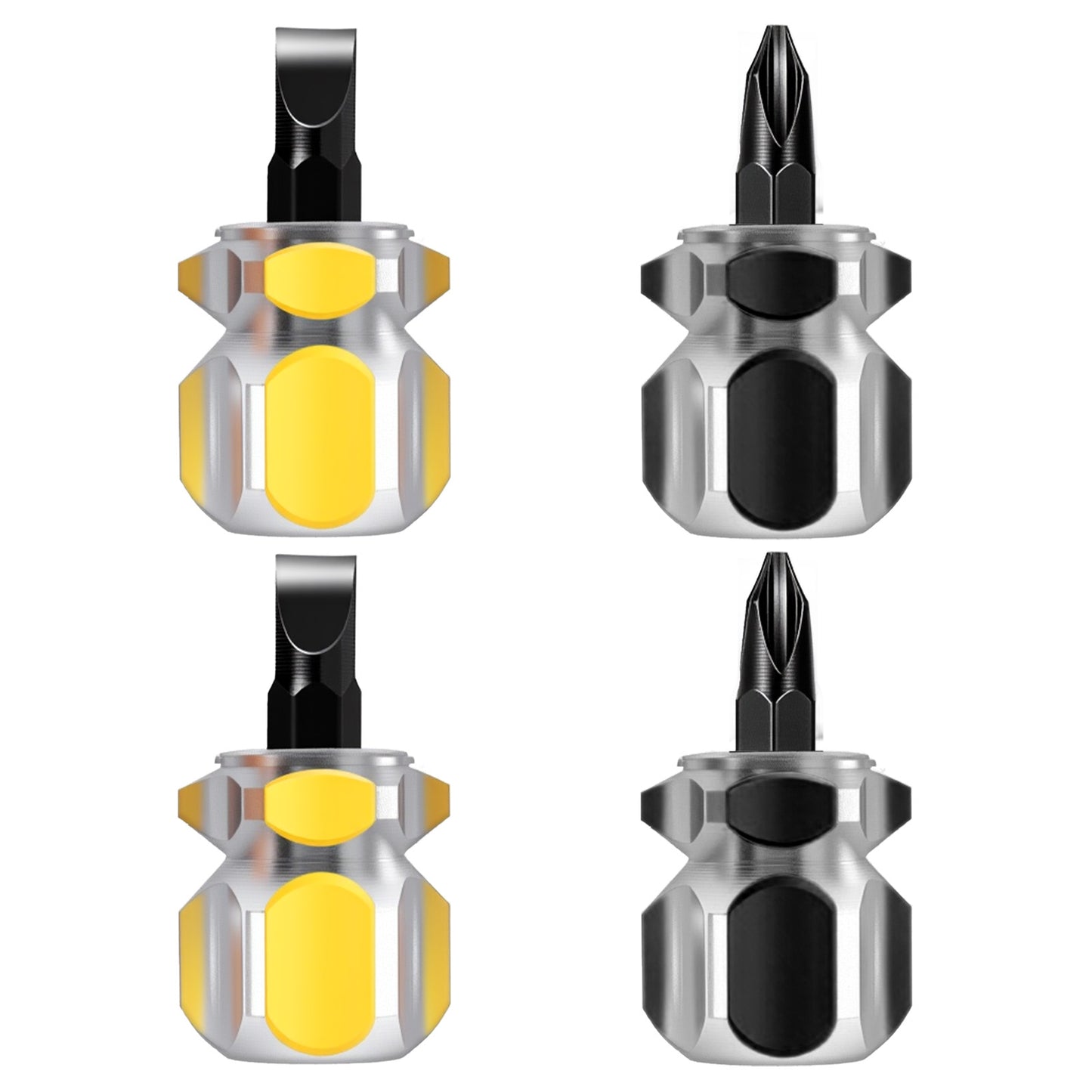 Mabor 4Pcs Stubby Screwdriver, Mini Short Screwdriver with Flat Head and Phillips Head Tiny Stubby Tools Sewing Notions for Sewing Machines, Black & Yellow