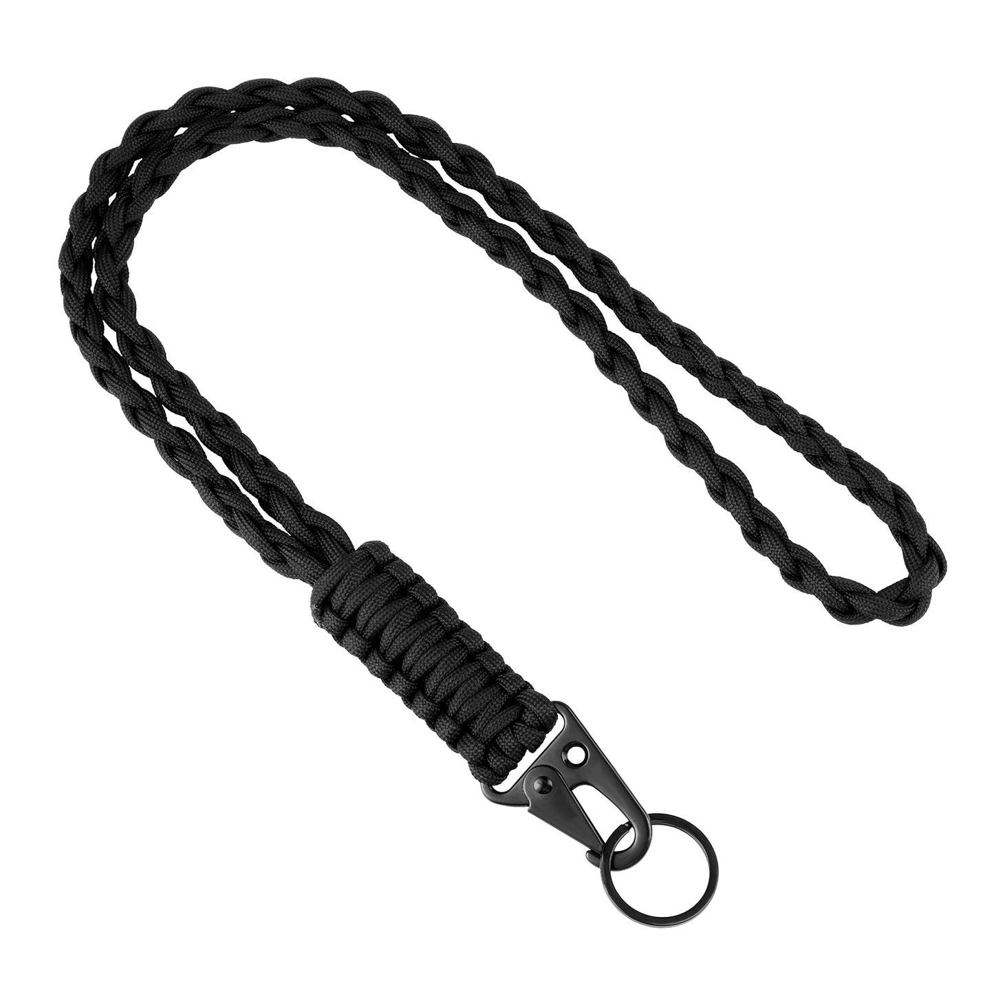 Heavy Duty Paracord Lanyard for Id Badges, Black Neck Lanyard Keychain for Men Women Outdoor Survival, Braided Strong Lanyards for Outdoor Activities, Camera, Keys, Whistle, Traveling