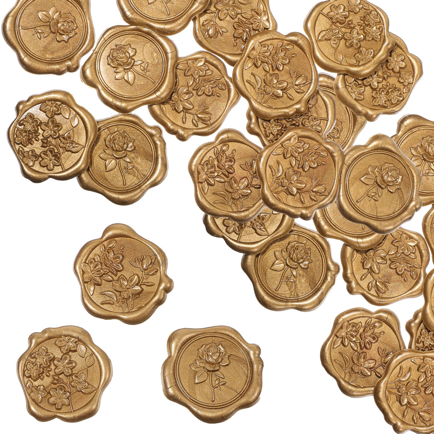Shimmeroo 30Pcs Gold Wax Seal Stickers, Classic Rose Floral Bouquet Wax Stamp Stickers, Antique Self Adhesive Seal Sticker for Wedding Invitations Envelopes Graduation Gift Wrapping