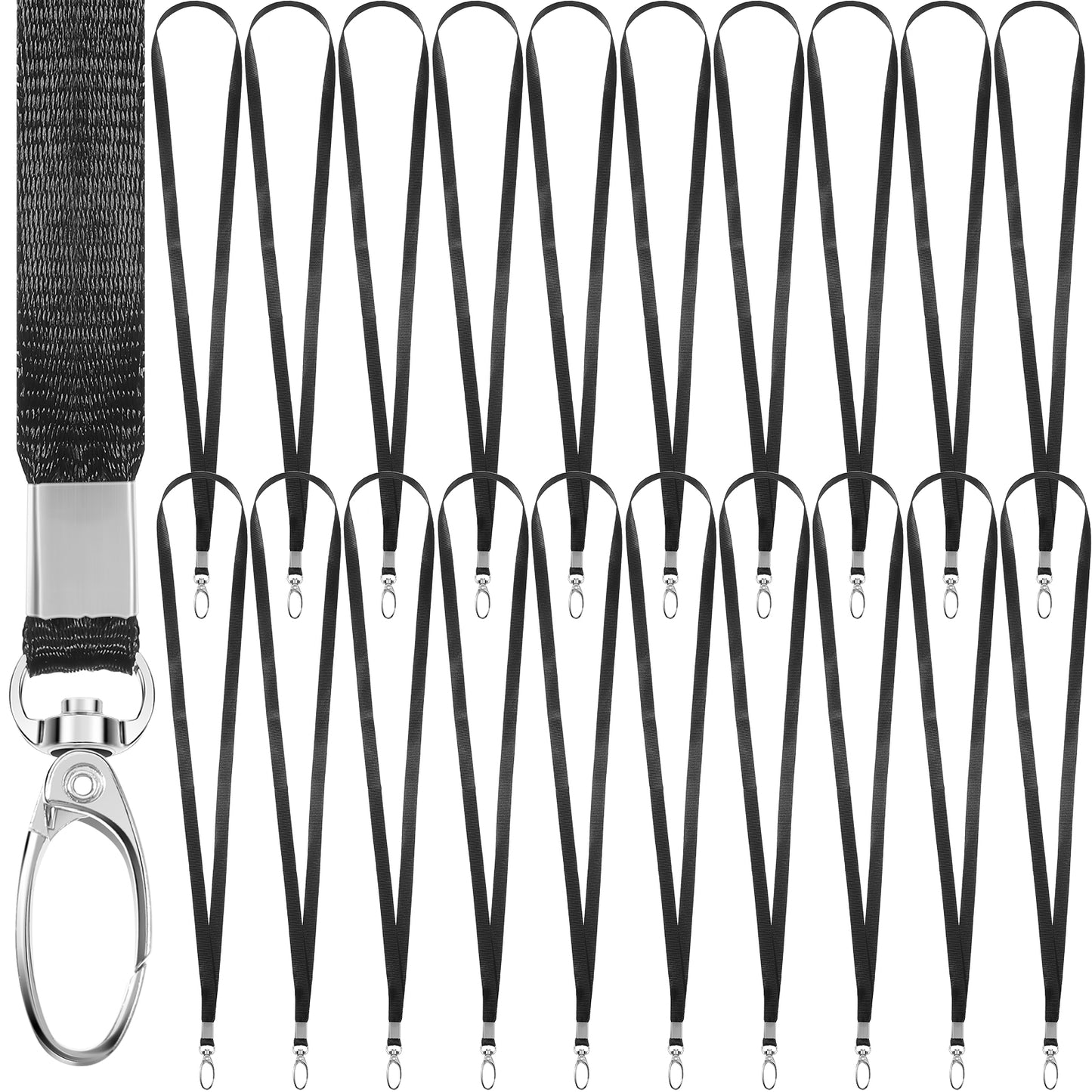 Tyqour 20Pcs Black Lanyards for ID Badges Detachable Key Lanyard Safety Badge Lanyard ID Lanyard with Swivel Hook Neck Straps for ID Badges Holder Teachers Students Keys