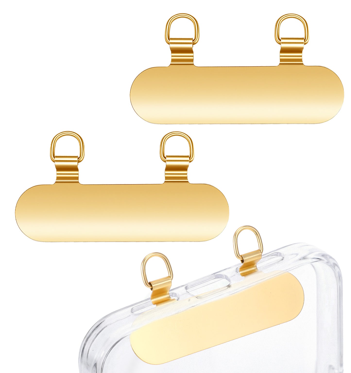 Bremorou 2 Pack Phone Tether Tab Bending Design Ultra-Thin Universal Stainless Steel Phone Lanyard Tab Without Adhesive Lanyard Patch for Cell Phone Cases Crossbody Strap Gold