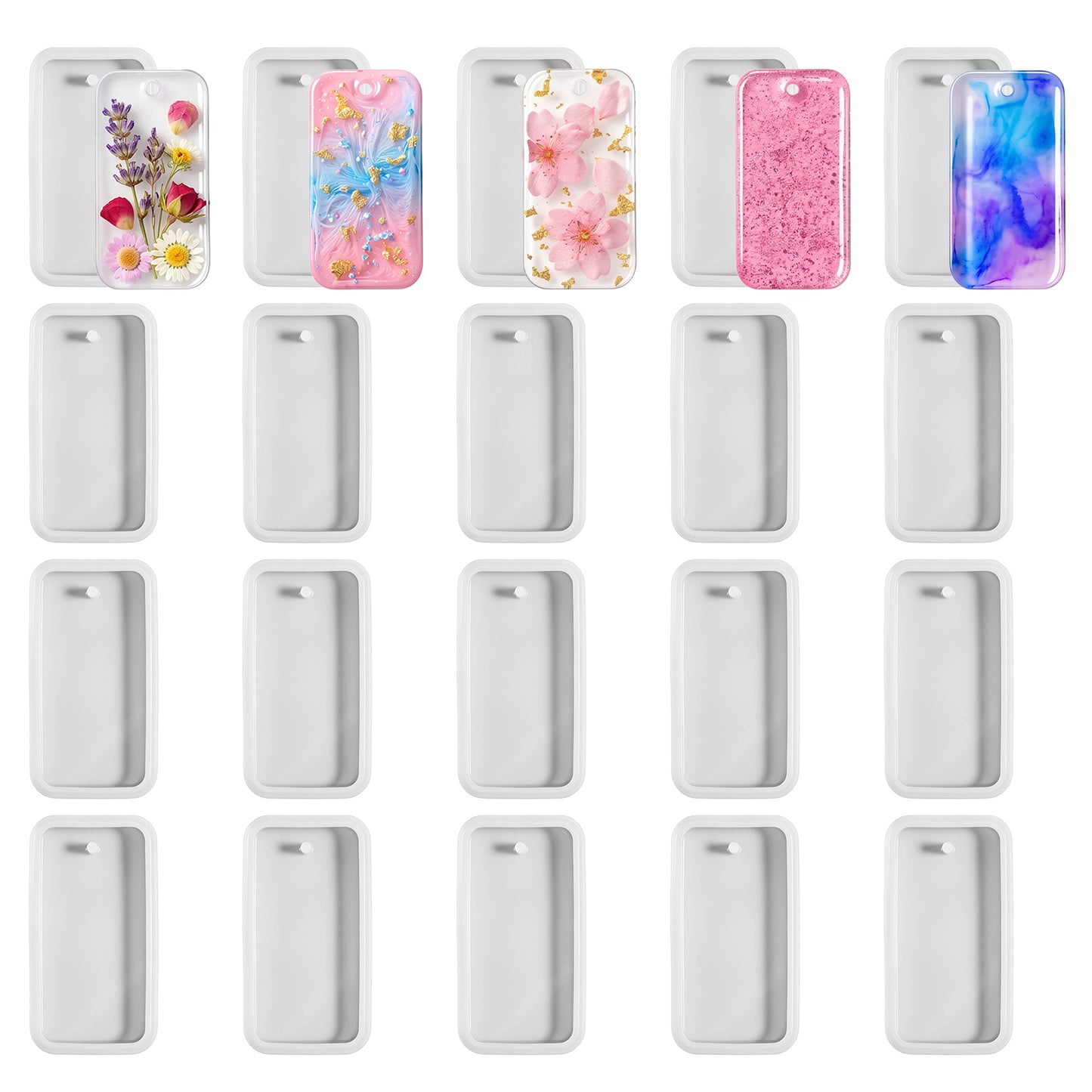 Nogeqi 20PCS Rectangle Resin Keychain Molds with Hanging Hole, Silicone Epoxy Resin Molds for DIY Craft Jewelry Making Pendant Earrings Necklace Keychain Charms Casting Mold, 2.56 X 1.38in