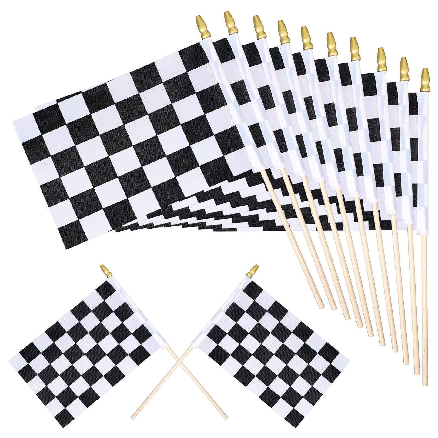Sorcristy 20 Pack Checkered Flag, Black and White Racing Flags on Wooden Sticks, 8.27x5.51 Inch Mini Handheld Race Car Party Decorations