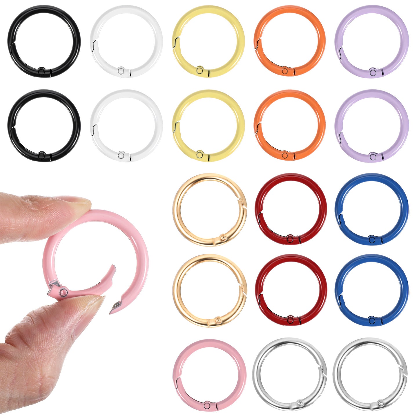 20 PCS Trigger Spring O Rings Round Carabiner Keyring Clips, Multi-Color Metal Snap Hooks Jump Rings for Keychains for DIY Accessories, Keychains, Bags, Purses, Handbags