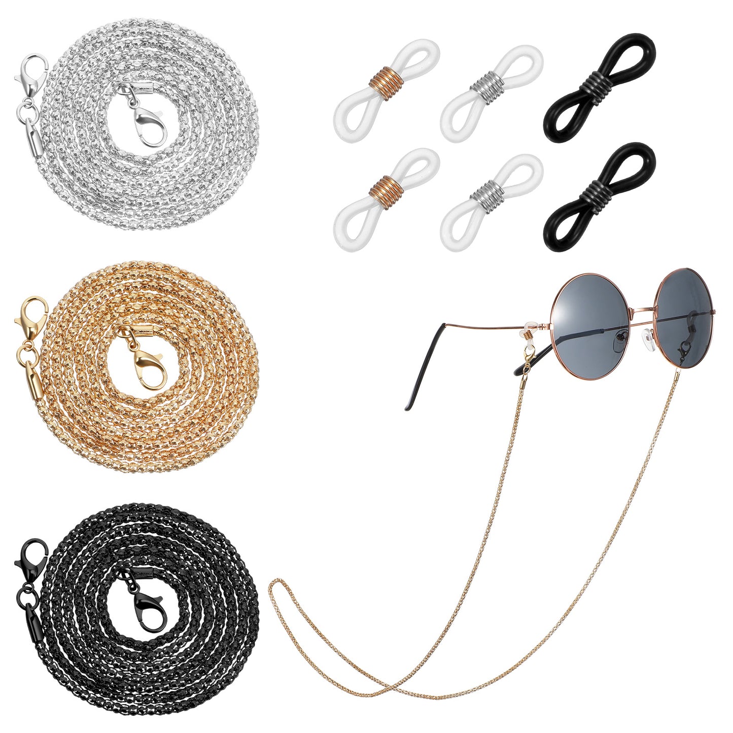 3 Pcs Eyeglass Chains For Women,Stainless Steel Glasses Strap For Men Women,Eye Glasses Holders Around Neck,Leather Eye Glassess, Holders Lanyard Around Neck, Adjustable Leather,Dark Colors Chain