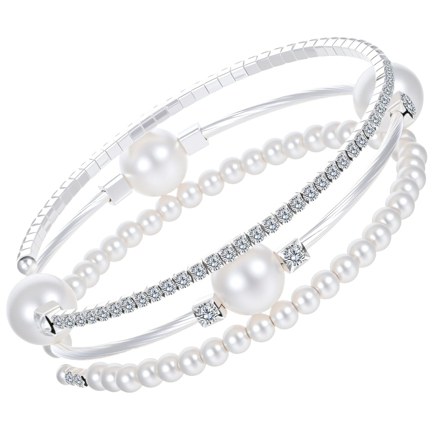Ymapinc Pearl Bracelets for Women Silver,Silver Stretch Bracelets for Women Stackable,Three Layer Bracelet with Pearls and Rhinestones Exquisite Jewelry Decoration