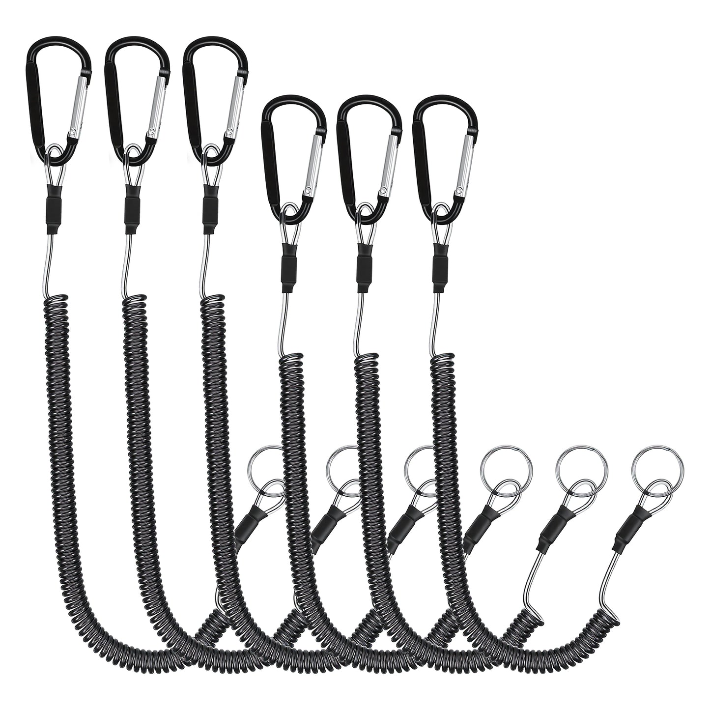 6 Pack Fishing Coiled Lanyard, Retractable Tool Lanyards for Hand Tools Keychain Pole Tether, Kayak Paddle Leash Fishing Rod Safety Steel Wire Lanyards Gear with Carabiner Clips for Pliers Boating