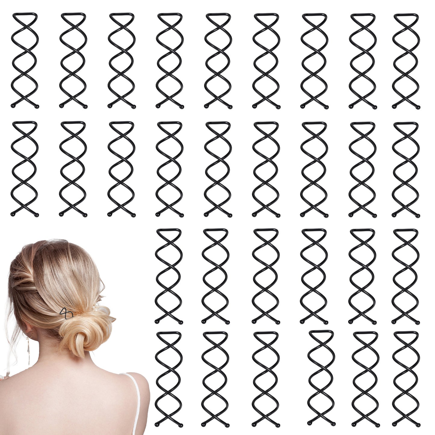 30Pcs Spiral Hair Pins for Buns, 1.97 Inch Bun Bobby Pins for Thick Hair, Premium Spin Pin Spiral Bobby Pin for Girls, Women and Kids, Non-scratch Round Clip and Bun Twist, Black
