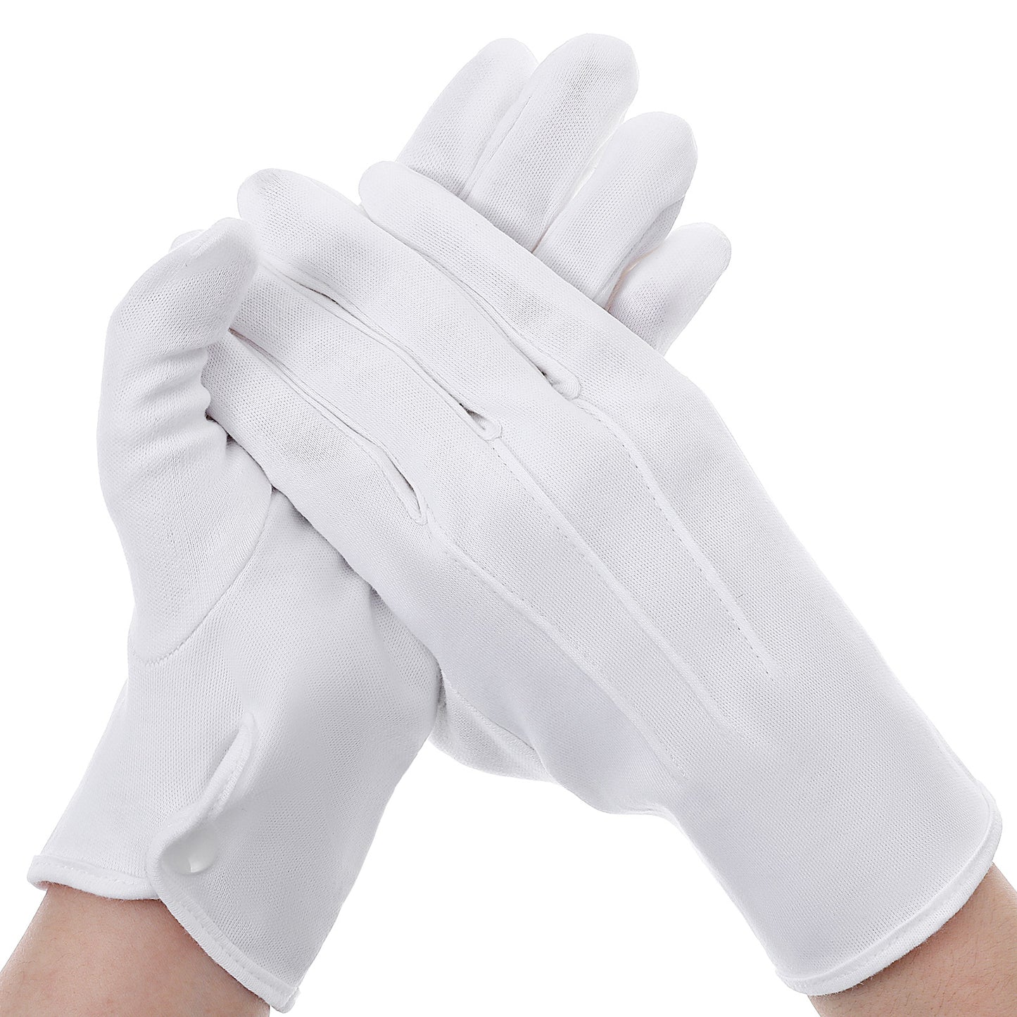 Matwsec 2 Pairs White Cotton Gloves for Men Women, Parade White Costume Gloves for Formal Tuxedo Guard Parade Coin and Jewelry Inspection with Snap Cuff (8.86 X 3.94in)
