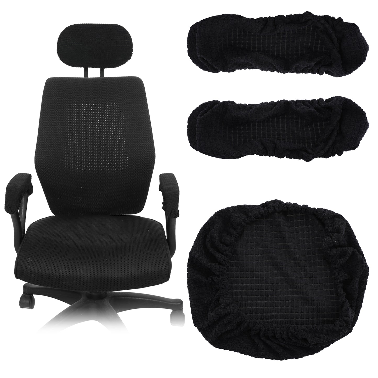 Teaaha 3 PCS Office Chair Arm Covers, Elastic Chair Armrest Covers for Recliners Elastic Armrest Slipcover Pads, Removable Arm Rest Protectors for Desk Chairs, Black