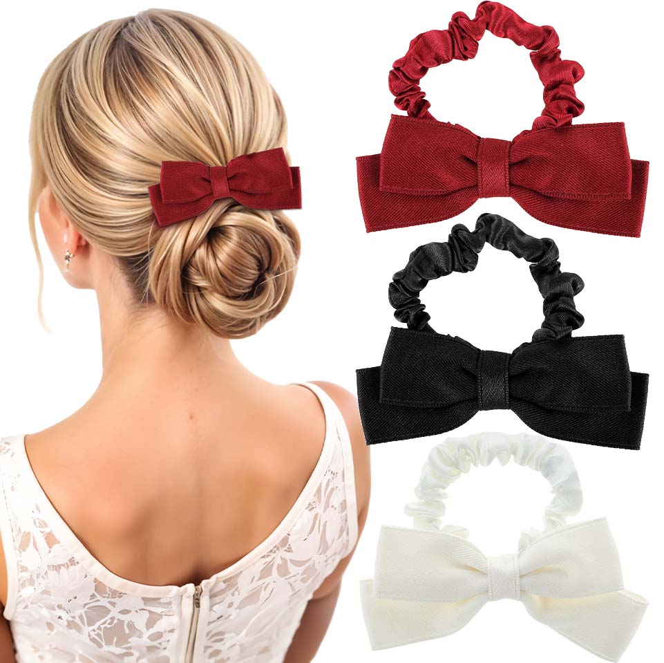 3pcs Bow Scrunchies, Mabor Black Red White Bowknot Hair Ties Ropes Elastic Bands Ponytail Holder Wedding Bachelorette Party Christmas Accessories for Thick Long Hair Women