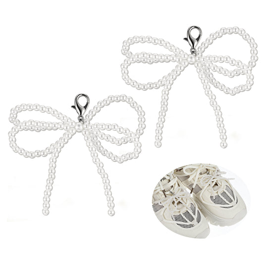 Ymapinc 2 Pcs Bling Shiny Pearls Bow Shoe Charms for Sneakers Women, Elegant Dress Shoes Buckle for Dating Party Club Wedding Gift for Girls Mothers