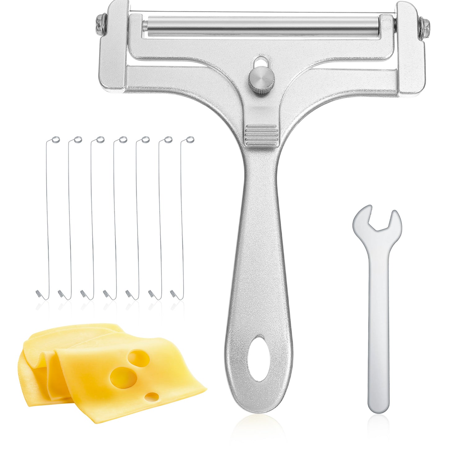 RAHHLIZS Stainless Steel Cheese Slicer with 8 Replacement Wires and 1pcs Wrench for Block Cheese Hard Cheeses Butter Slicer Handheld Cheeses Cutter for Soft Semi-Hard