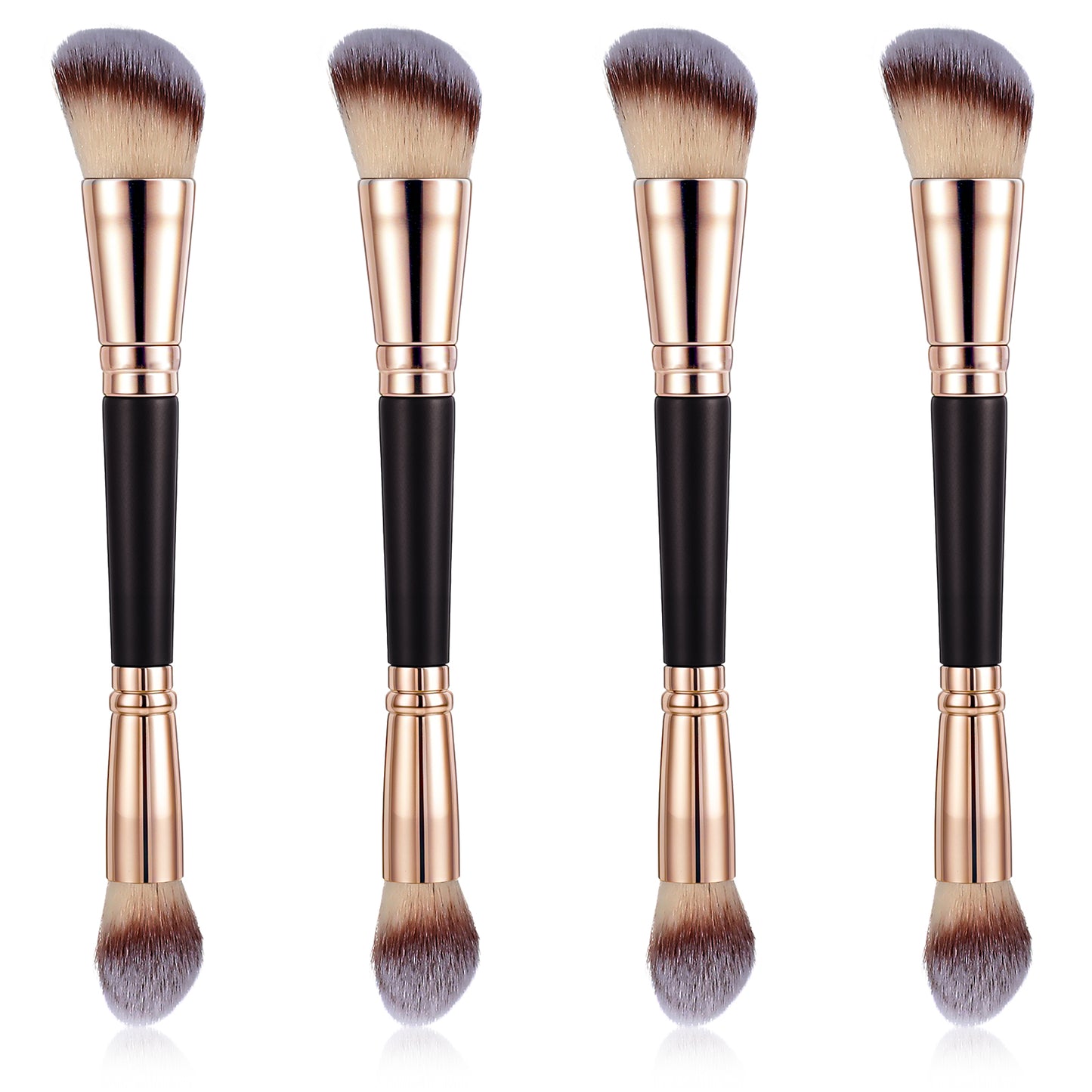 4 PCS Dual Ended Makeup Brush Angled Foundation Brushes Liquid Two Sided Makeup Brushes Double-Ended Foundation Contour Powder Brush Double for Buffing Liquid Cream Powder Blending Face (Brown)