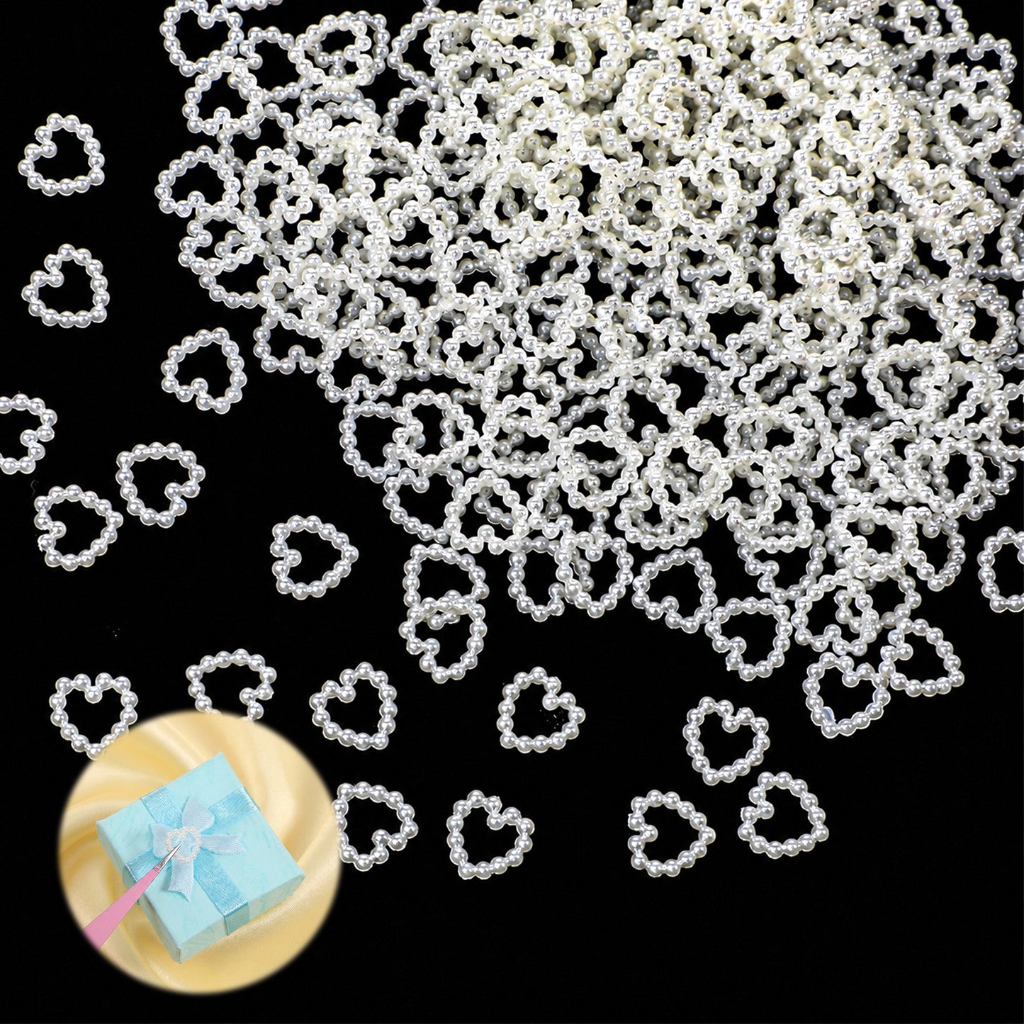 RAHHLIZS 400Pcs Pearl Heart Table Scatter Confetti Heart Beads Confetti