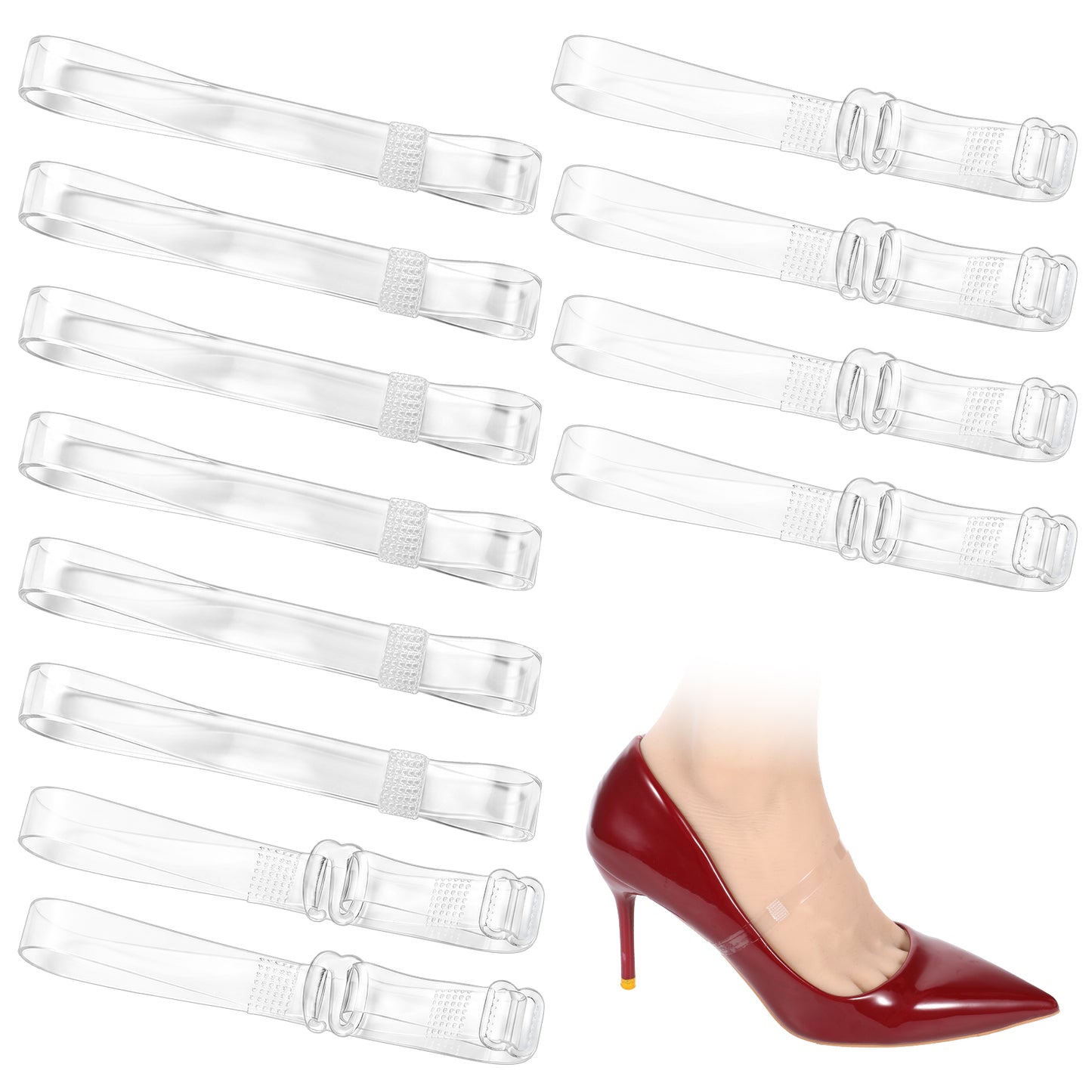 12 Pairs Transparent Shoe Straps for Heels Invisible High Heel Shoe Straps Heels Strap Clear Detachable Belt Ankle Women Anti Shoelace Accessories Elastic Silicone Laces for Holding Loose Slip
