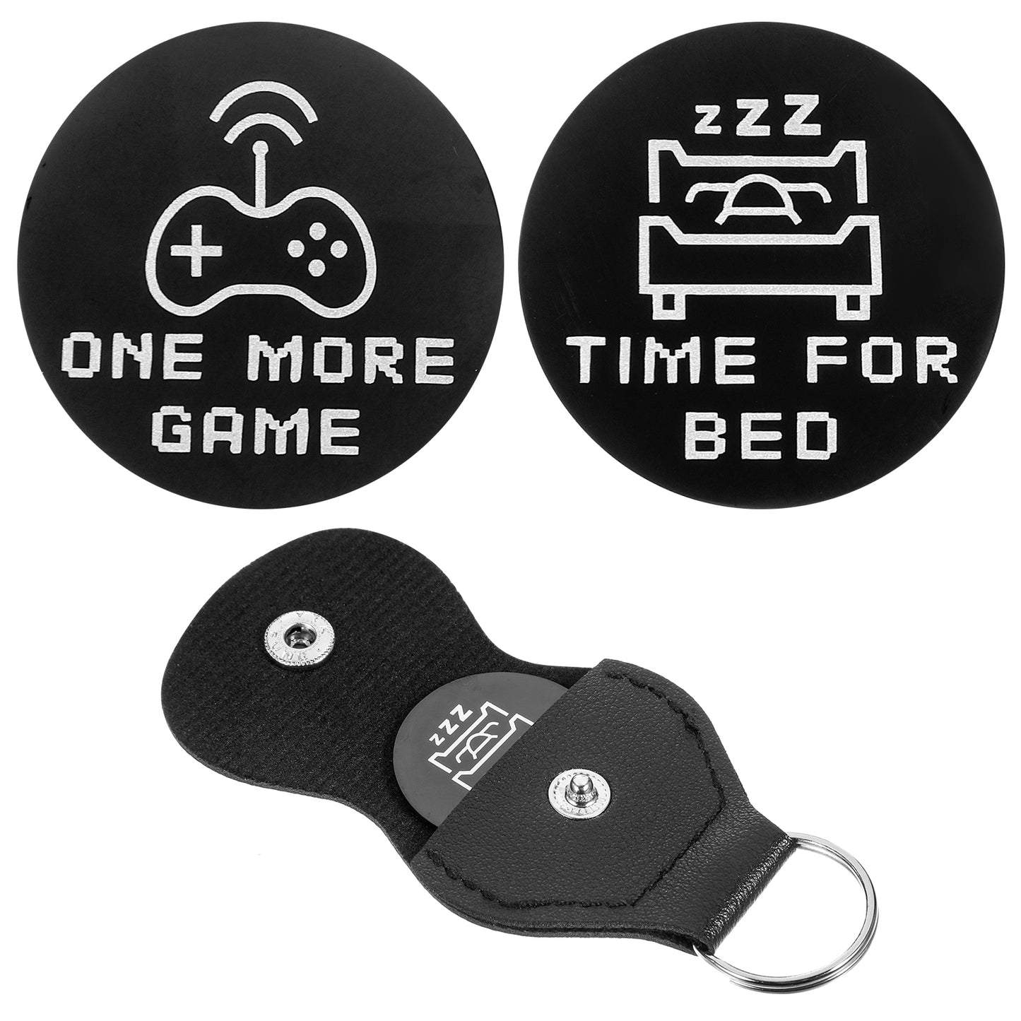 Mabor Decision Coin One More Game/Time for Bed Pocket Hug Coin with PU Leather Case Novelty Double Sided Coin Stainless Steel Decision Maker Coin for Gamers Teens Boys Girls