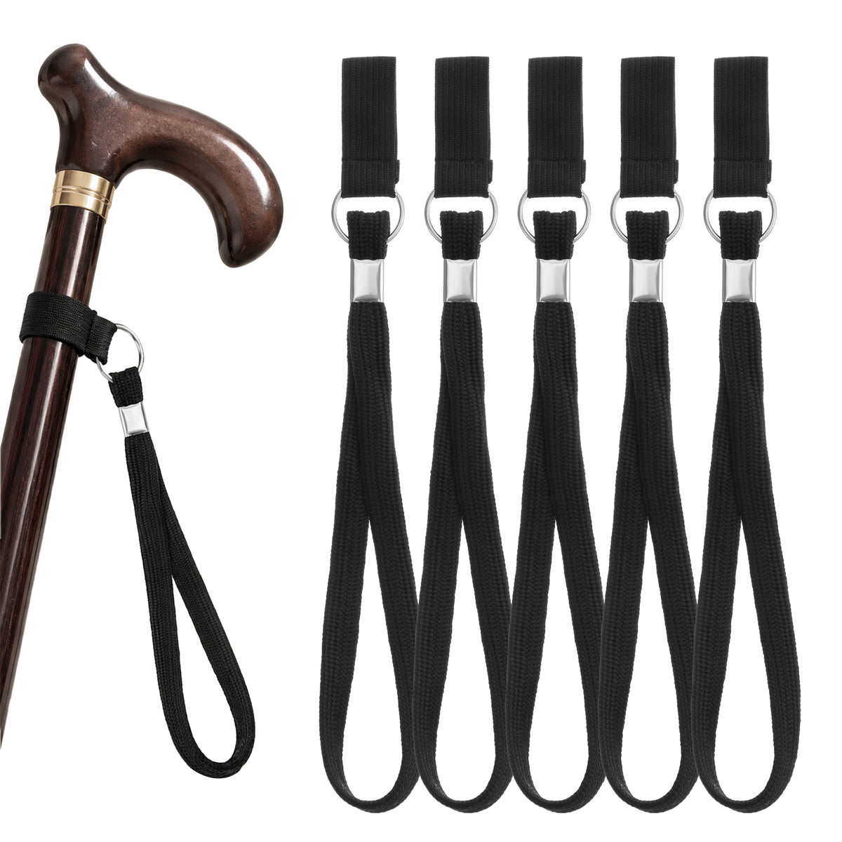 Chsoejuf 5 Pack Black Adjustable Walking Cane Stick Wrist Strap Universal