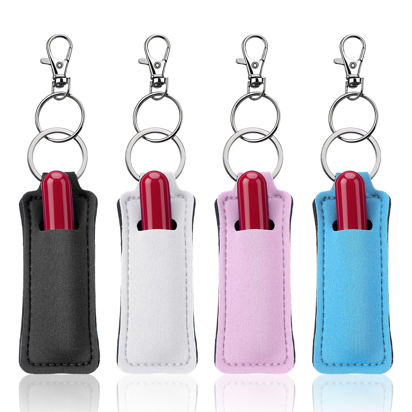 RAHHLIZS 4pcs Lipstick Holder Keychain, Lip Balm Holder Keychain with Clip, Sleeve Pouch Small Gifts for Teen Girls Women