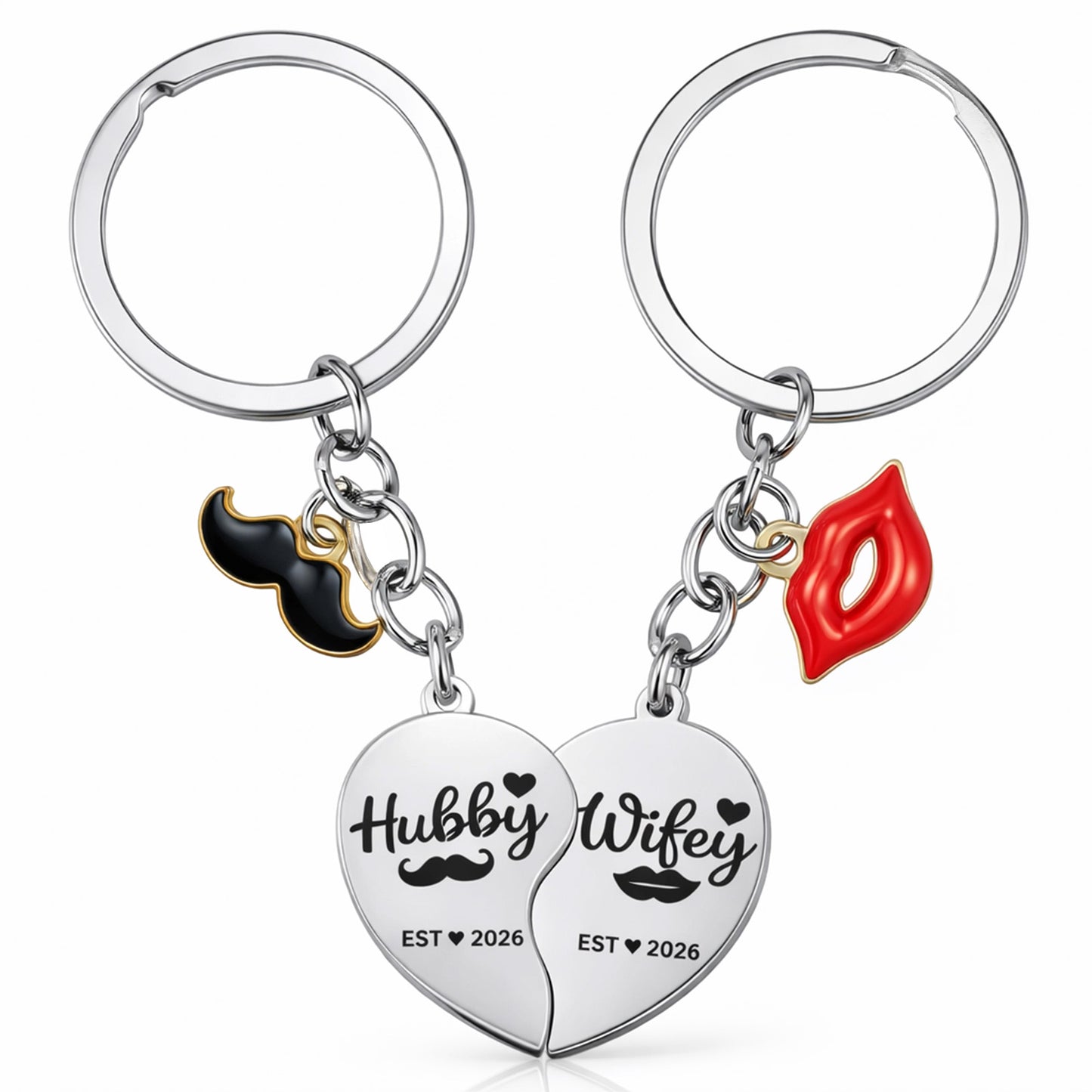 Matwsec 2pcs Wedding Gifts for Couples Keychain Hubby and Wifey Gifts Wedding Shower Gift Matching Keychain for Husband Wife His and Her Gift Birthday for Women Men