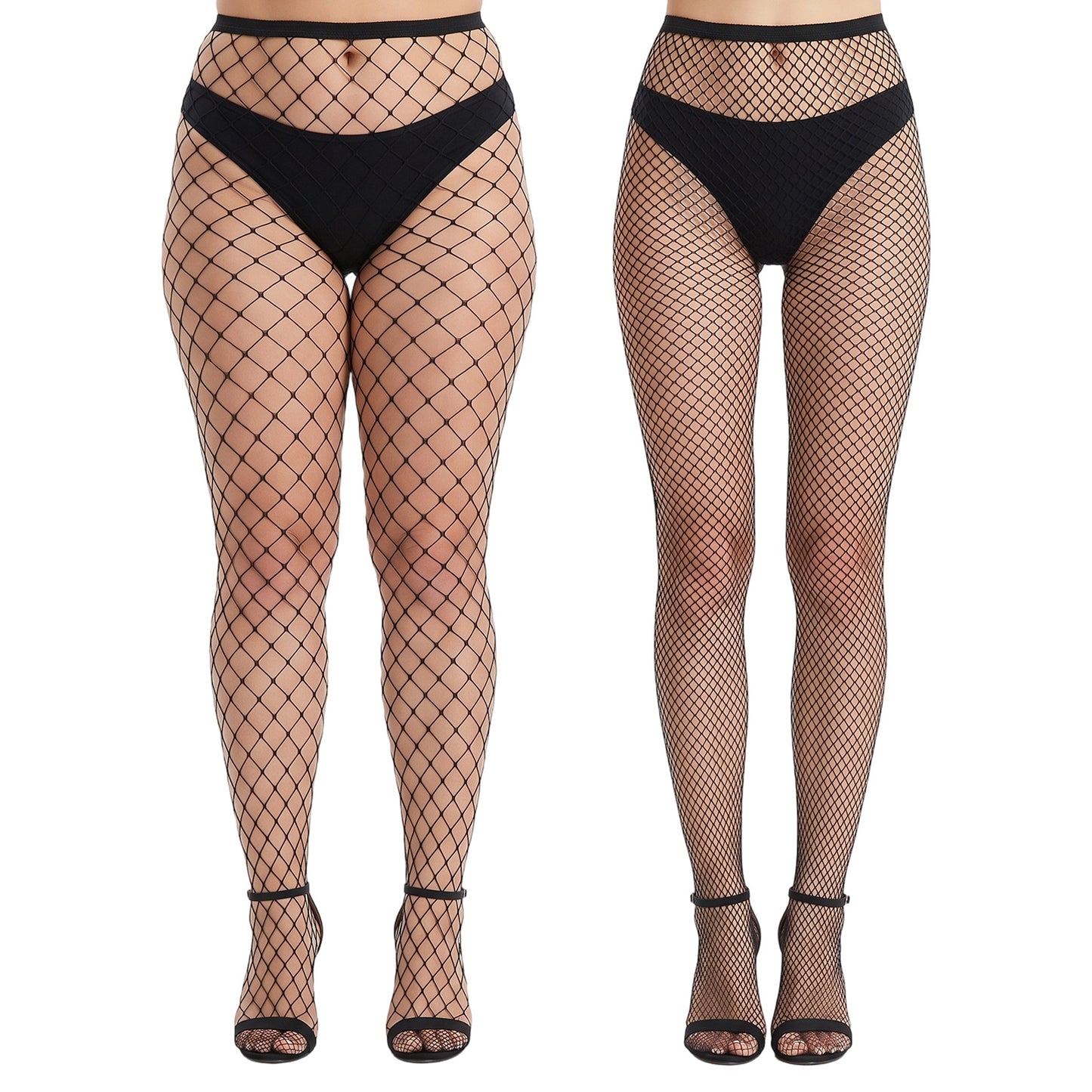 RAHHLIZS 2 Pairs Women's Thigh High Fishnet Stockings, Hold up Black Fishnet Stockings for Women,Large/Medium Mesh Fishnets with Anti-Roll Elastic Band Everyday Wear