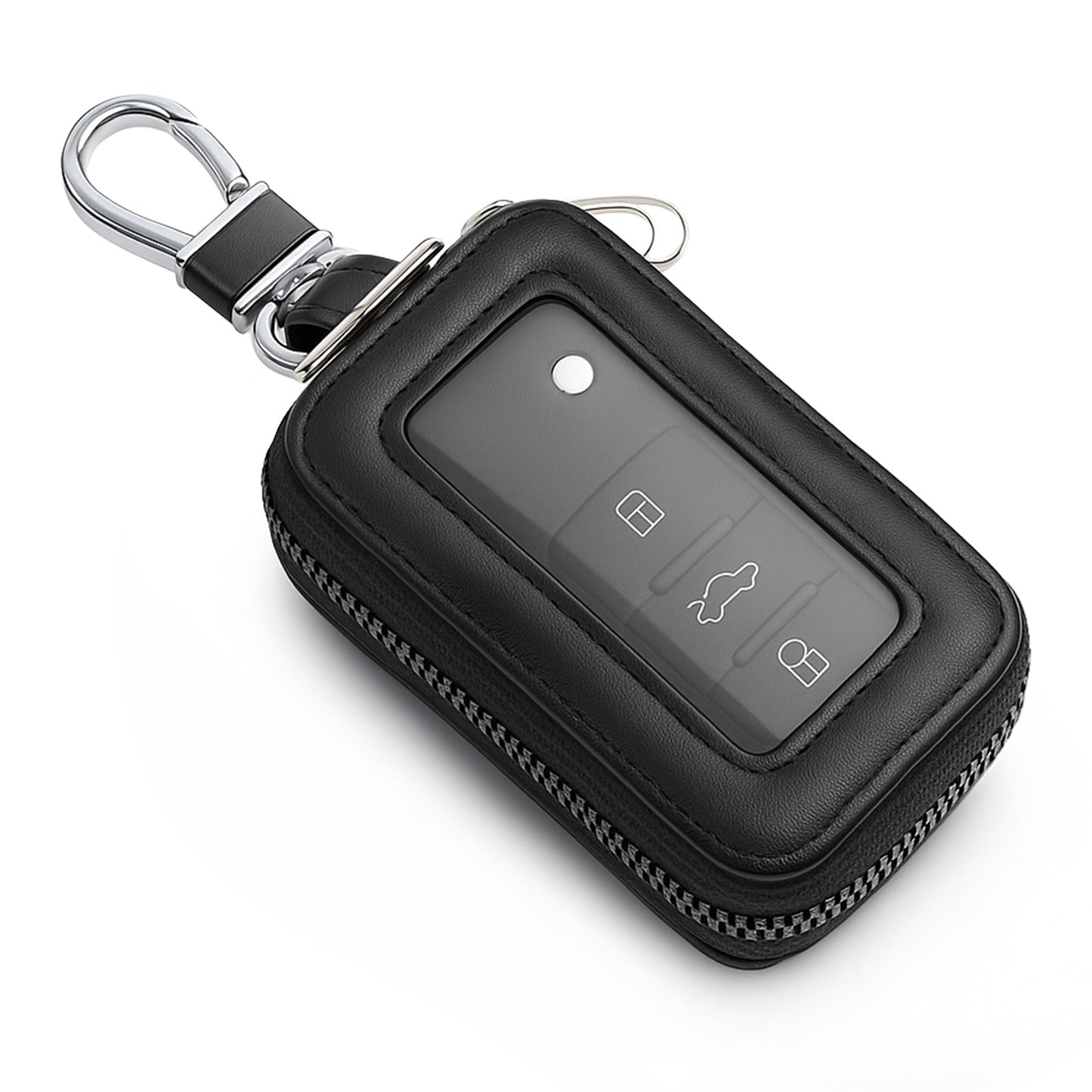 Car Key Fob Holder, Universal Genuine Leather Keys Fob Case Cover, Premium Automotive Smart Key Pouch Protector Car Accessories for Women & Man(Black)