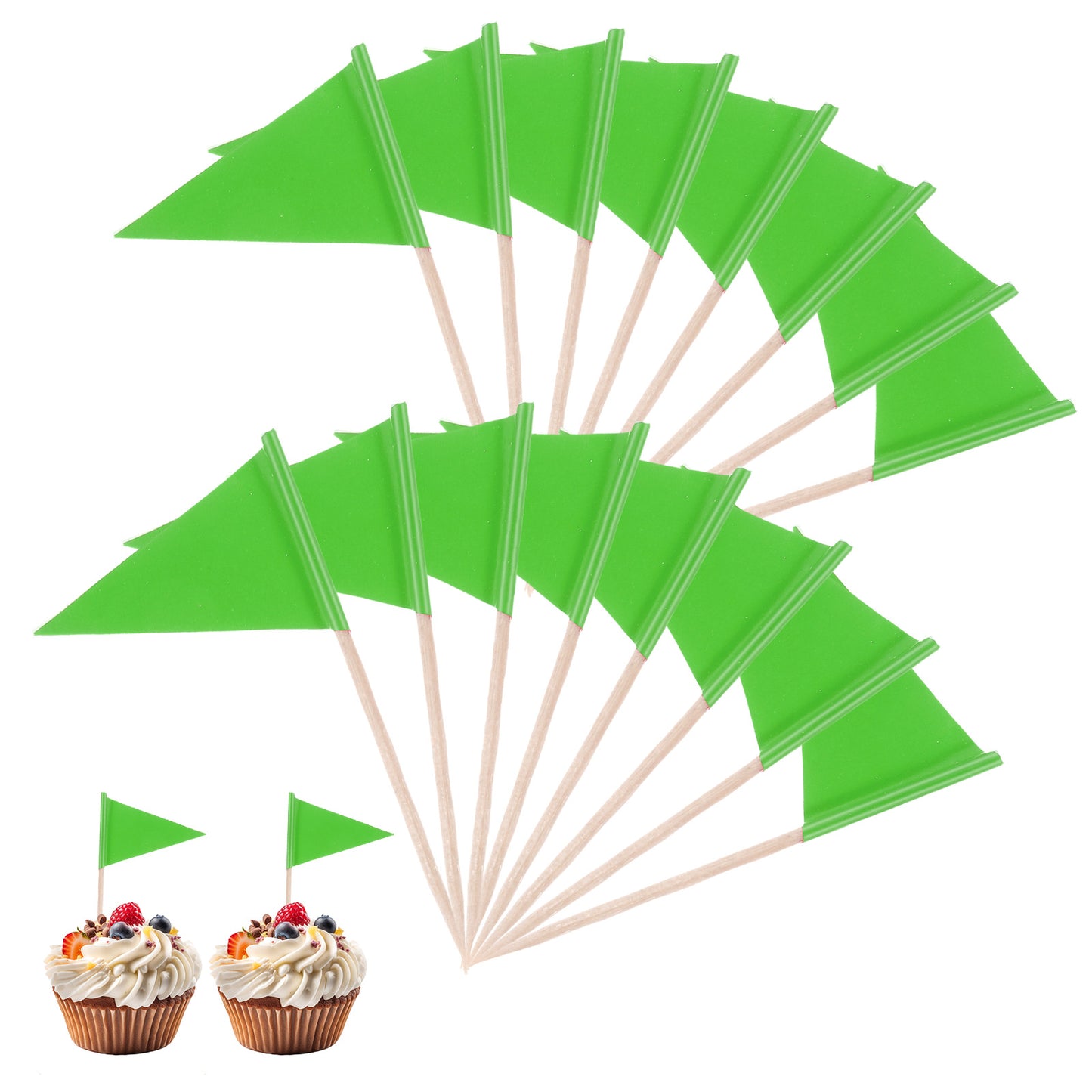 100 Pack Toothpick Flags Solid Decorative Party Toothpicks with Writable Surface, Mini Plain Triangle Golf Cupcake Toppers Flag Blank Drink Cocktail Picks for DIY Decorations & Custom Labeling(Green)