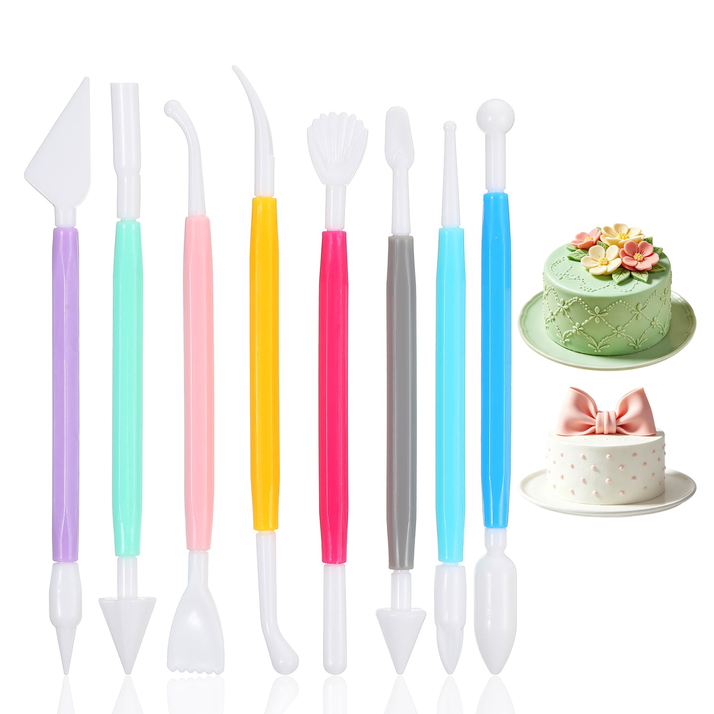 RAHHLIZS 8 PCS Fondant Tools Set Double Head Clay Tools Cake Sculpting Tool Icing Sugar Clay Modelling Tool for Cake Decorating Carving DIY Pottery Baking Detailing and Shaping, Colourful, PP Material