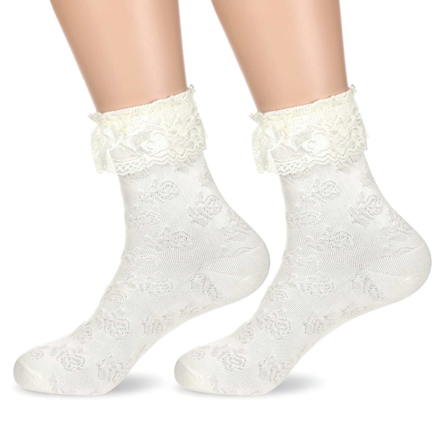 Matwsec Lace Socks Frilly Ruffle Socks Women Ankle Sock Cream Princess Lolita Cute Breathable Casual Sock Soft Cotton for Women Ladies Girl