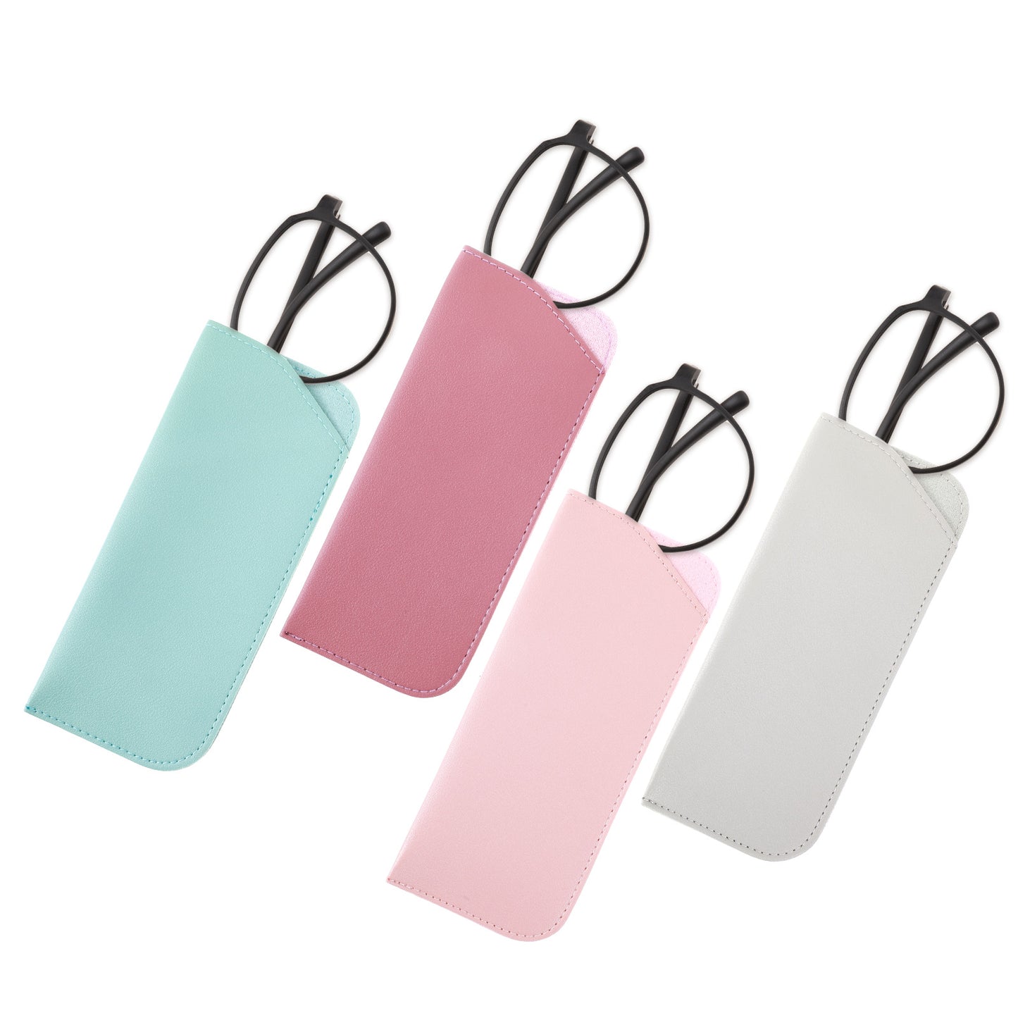 Mabor 4Pcs Soft Glasses Case Portable Leather Slim Eyeglass Case Thin Glasses Pouch for Reading Sunglasses Pouch Pocket Spectacle Cases for Men Women
