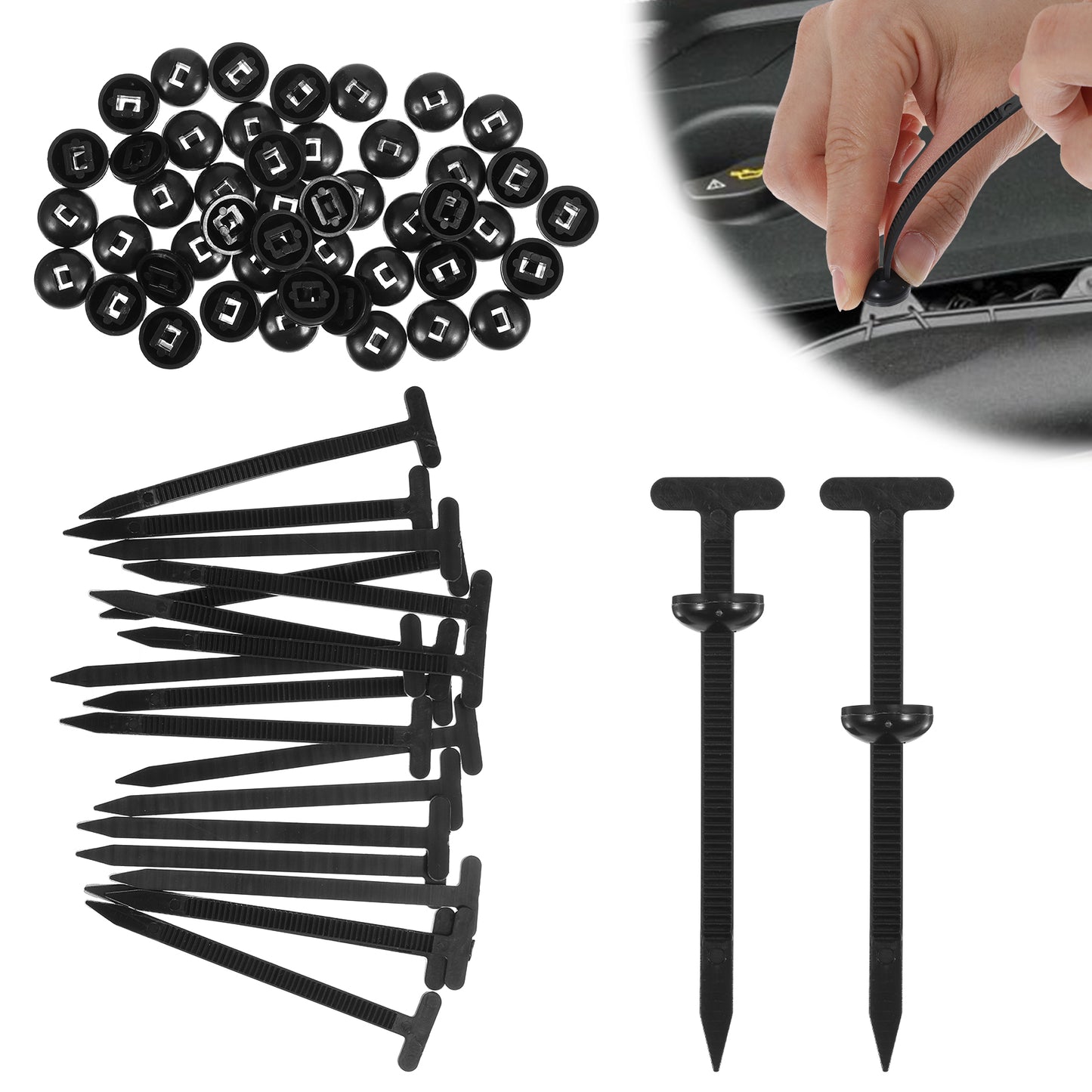 50 Pcs Nylon Universal Cable Tie Buckle, Heavy Duty Self-Locking Zip Ties Holder, Multipurpose Nylon Cable Tie Buckle for Auto Repair, Body Fixing (Black)
