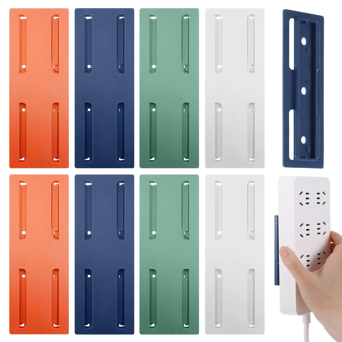 Nogeqi 8 Pcs Power Strip Holder Self Adhesive Socket Holder Punch Free Desktop Socket Fixer Wall Mounted for Cable Management Organizer, Attaches to Wood, Plastic, Metal, Ceramic Surfaces (4 Colors)