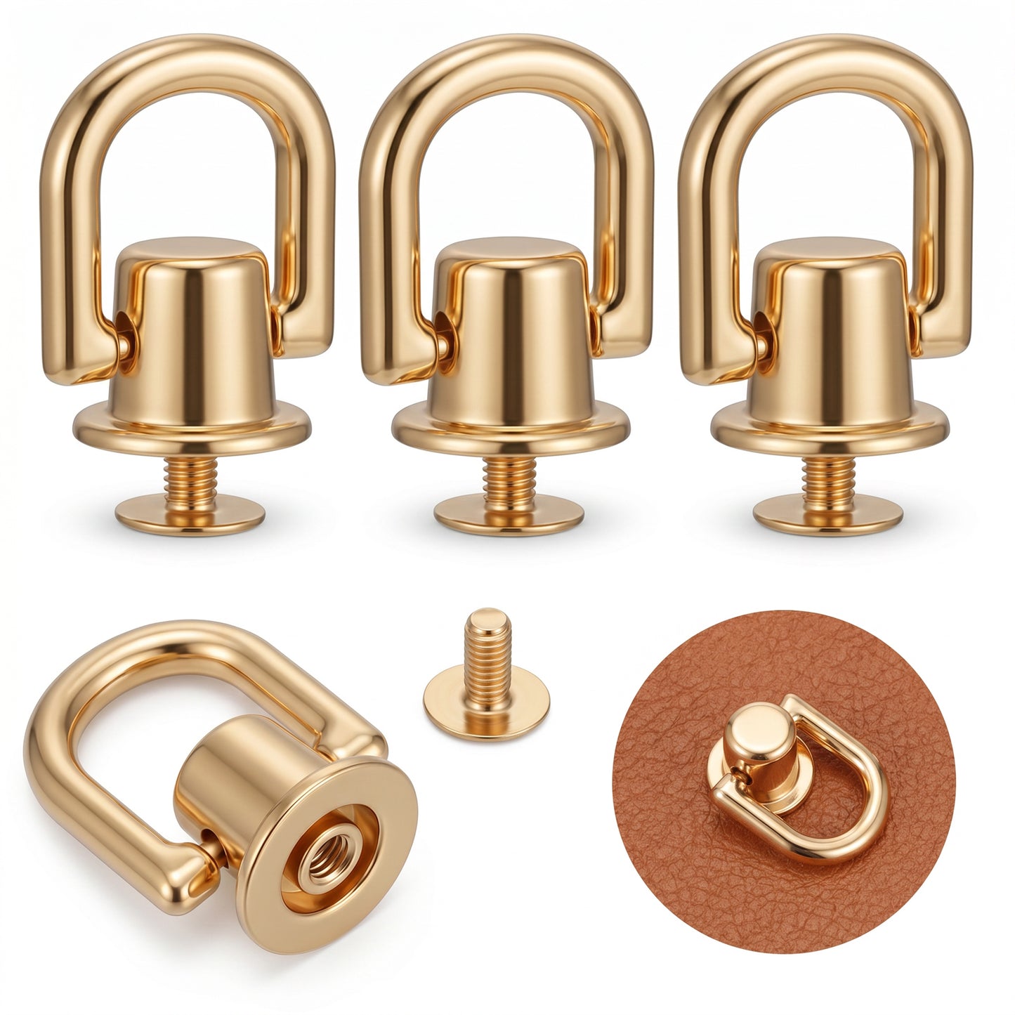 RAHHLIZS 4Pcs D Rings for Purse Heavy Duty Leather Rivets Purse Making supp