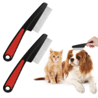 Rahhlizs 2 Pcs Cat Flea Comb with Rubber Handle Tick Comb for Dogs Fine Tooth Stainless Steel Flea Combs for Dogs and Cats All Coat Types, Removes Fleas, Lice, Eggs