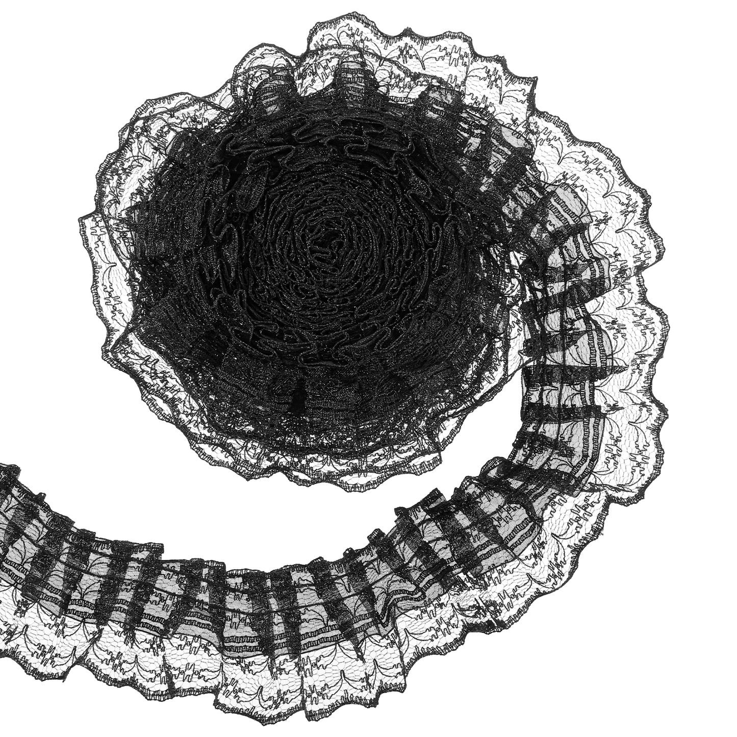 Matwsec 5 Yards Black Lace Ribbon 2-Layer Ruffle Trim 4.5cm Width Black Lace Trim for Sewing Crafts Wedding Bridal Dress Embellishment Gift Package DIY Decor