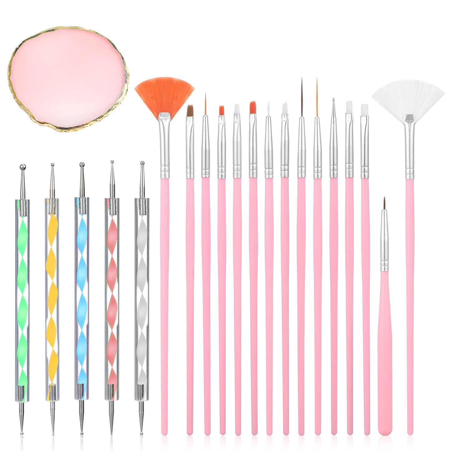 21 Pcs Nail Art Supplies Nail Brush Set - 1 Resin Nails Art Palette, 5 French Tip Brushes, 15 Nails Brush Tools for Builder Gel Dotting Tools Kit Design Polish Supplies Painting 3D Acrylic Details