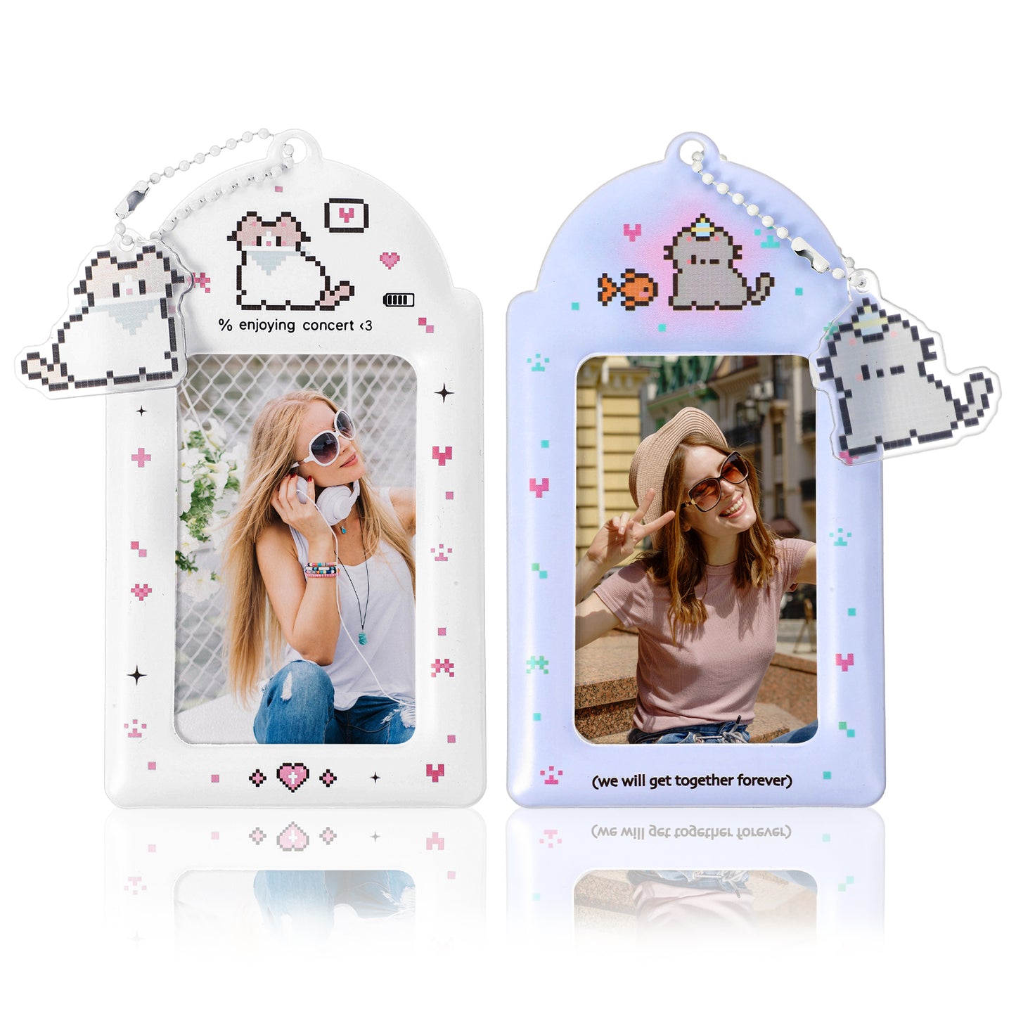 Mabor 2Pcs Cartoon Photo Card Holder Photocard Holder Keychain Cute ID Badge Holders Y2K Protective Photocards Holders with Kawaii Cat Keychain Pendant