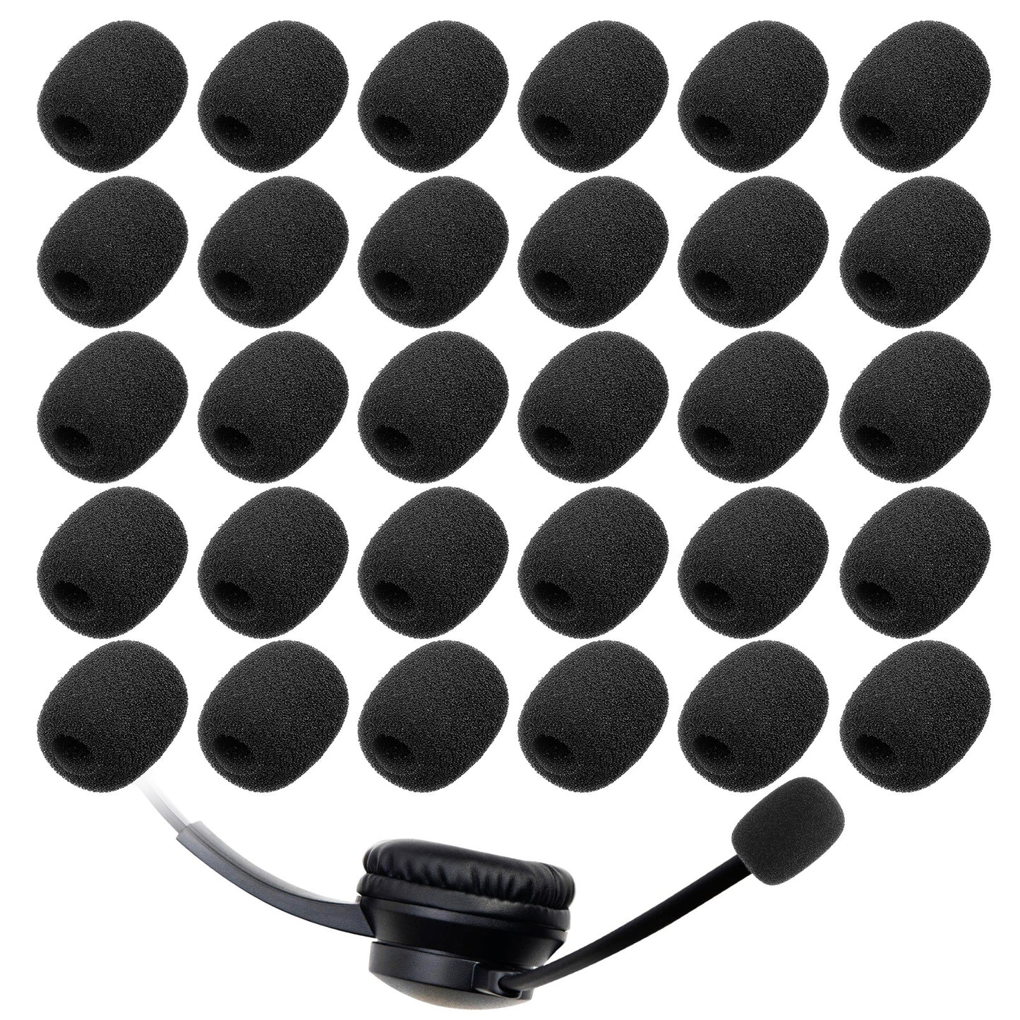 Ymapinc 30 Pack Mini Microphone Foam Covers, High Density Headset Windscreen Mic Foam Cover for Headset Microphone Noise Reduction - Black Sponge