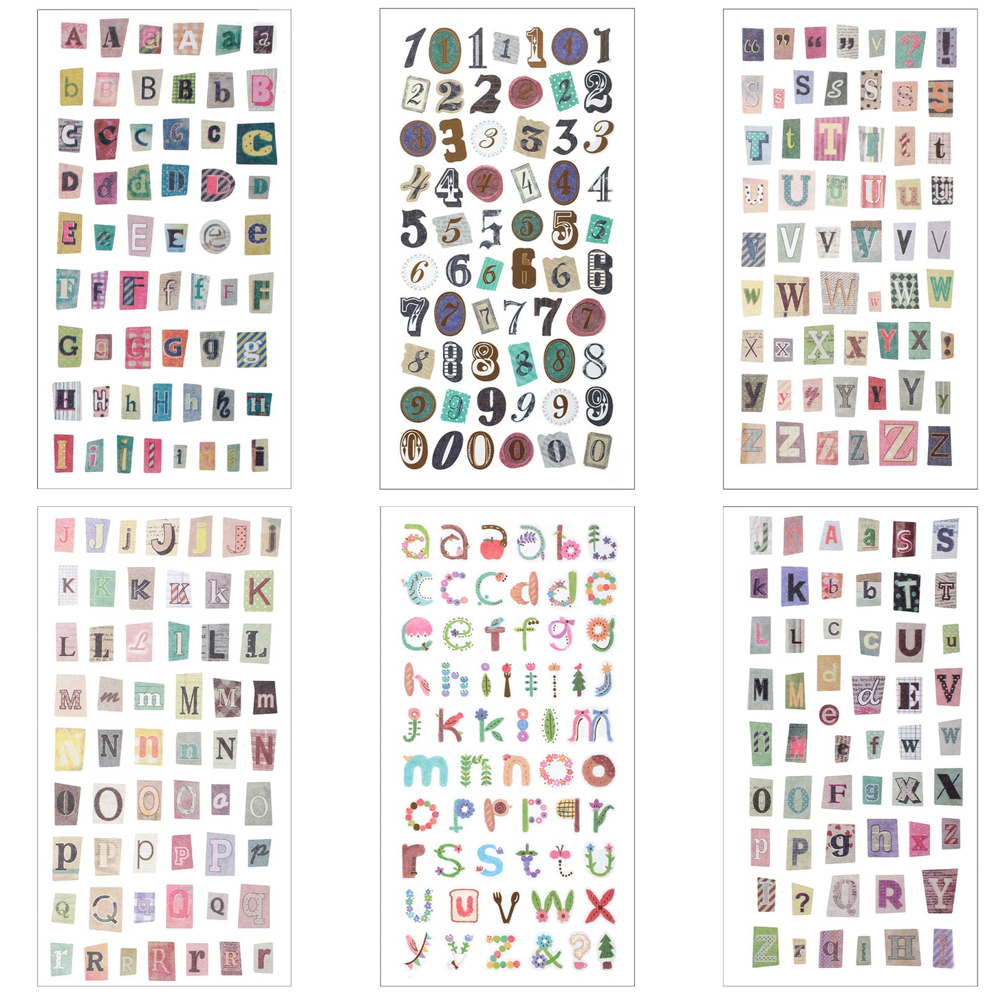 Sorcristy 6 Sheet Vintage Scrapbook Letter Stickers, Self-Adhesive Alphabet Number Decals, Scrapbooking Supplies for DIY Art Album Crafts Mailbox Water Bottle