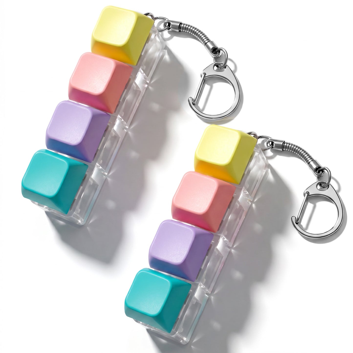 Matwsec 2 Pcs Keyboard Fidget Keychain 4-Key Keyboard Clicker Fidget Toy Cute Clicky Fidget Toys Mini Key Board Fidget Clicker for Adults Anxiety and Stress Relief Gifts for Family and Friends