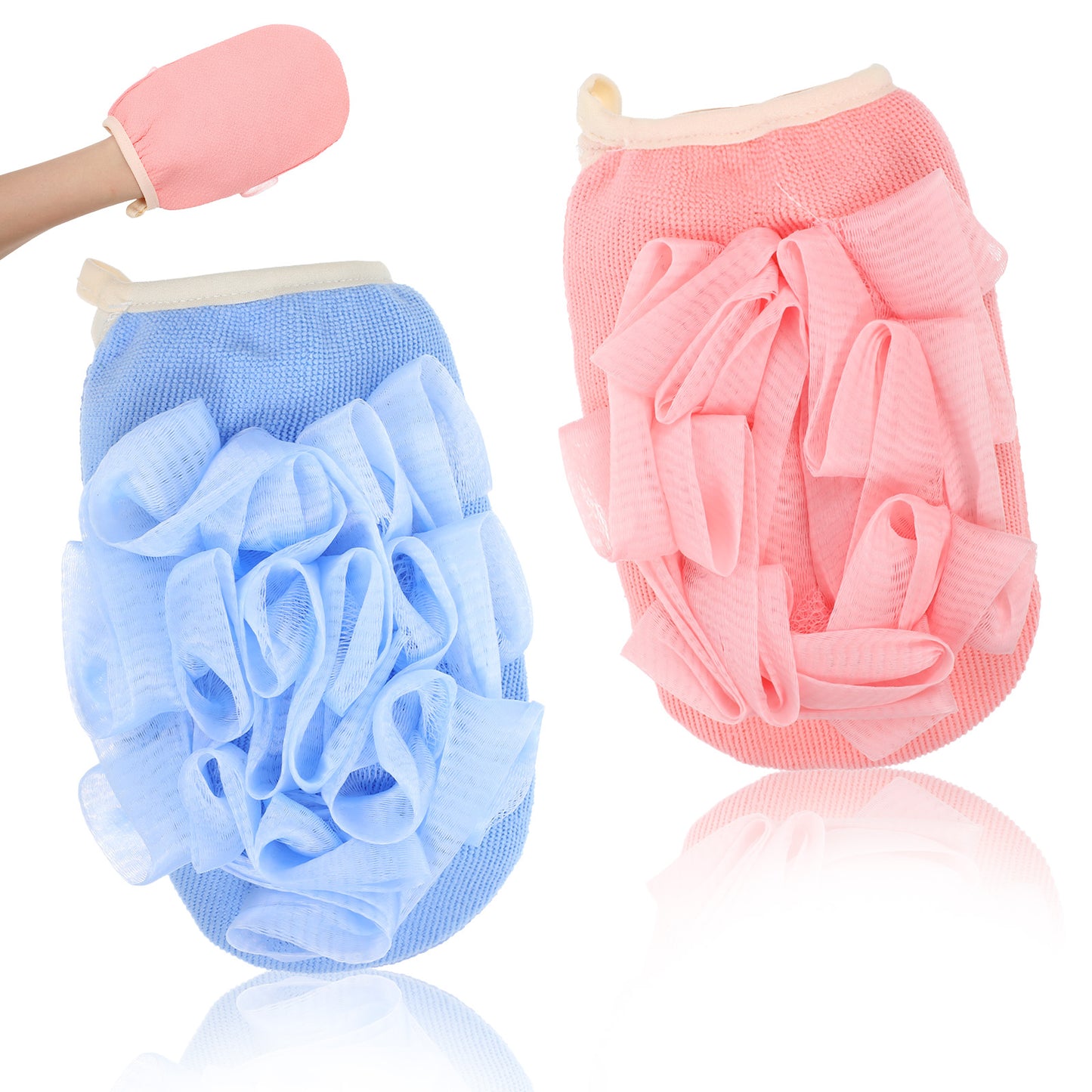 2PCS Exfoliating Mitt for Body, Dual-Sided Loofah Gloves Exfoliating Body Scrubber, Shower Loofah Sponge for Dead Skin Remover Travel Skin Care and Cleansing