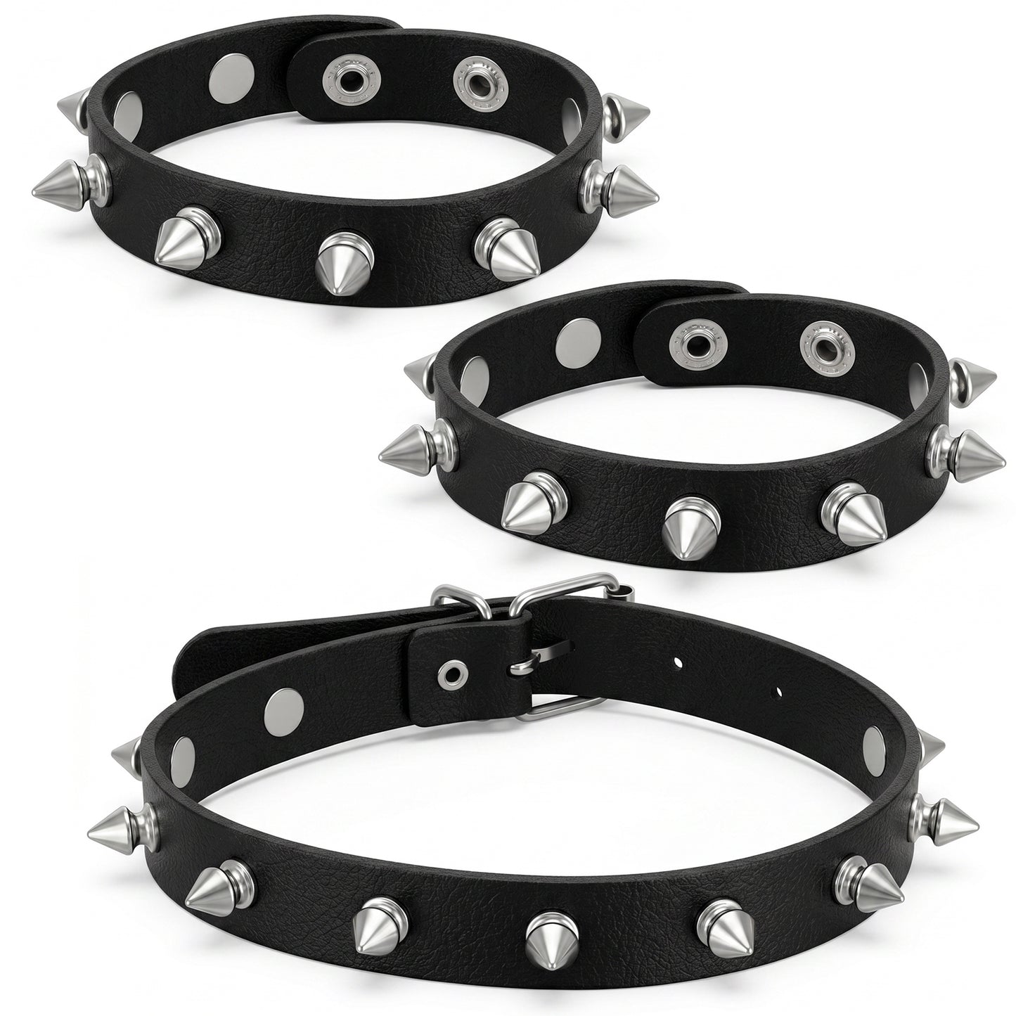 RAHHLIZS 3 PCS Leather Goth Spiked Choker